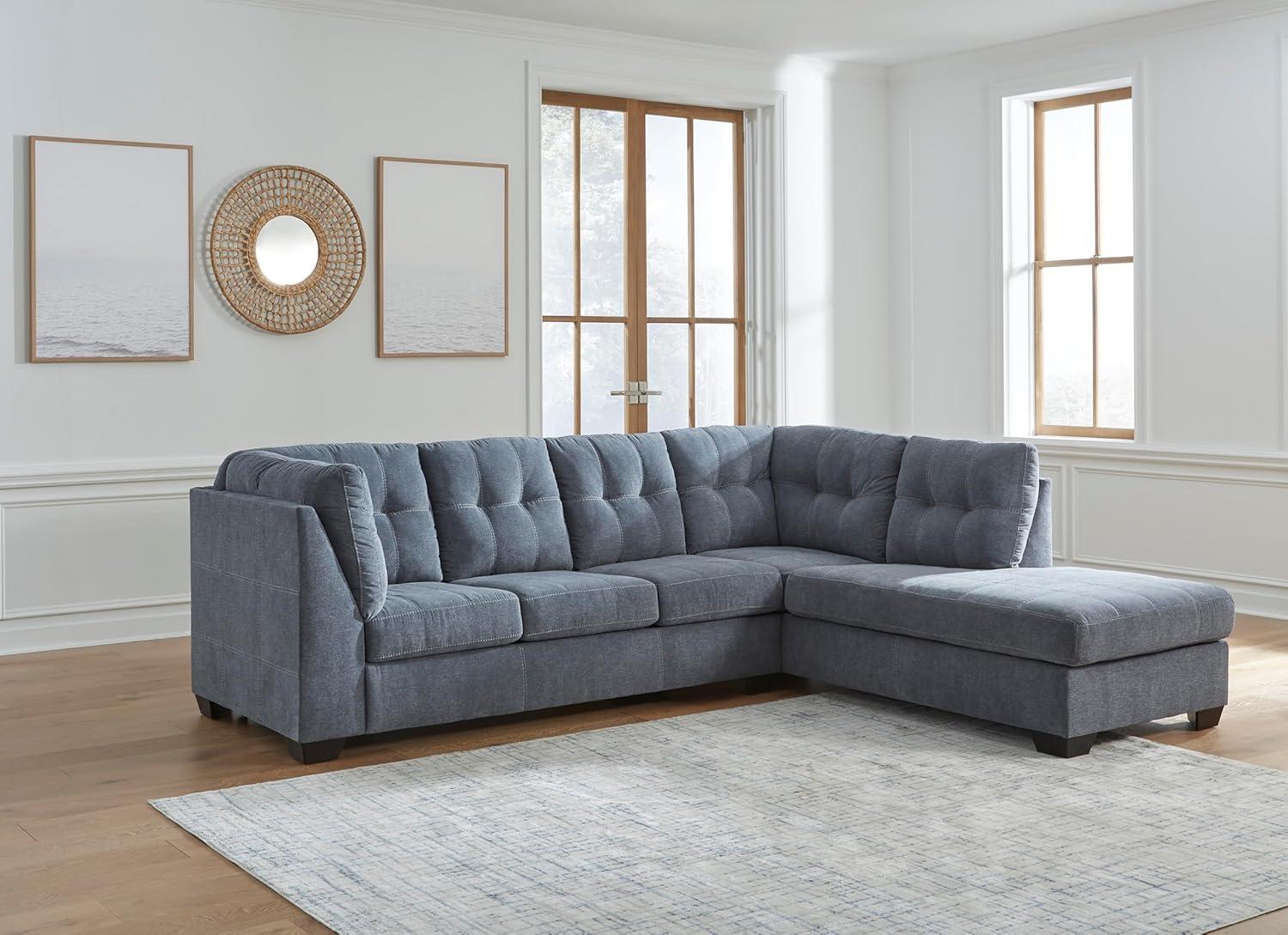 imageSignature Design by Ashley Marleton Contemporary RightArm Facing Tufted 2Piece Sectional with Chaise and Loose Seat Cushions Light GrayBlue