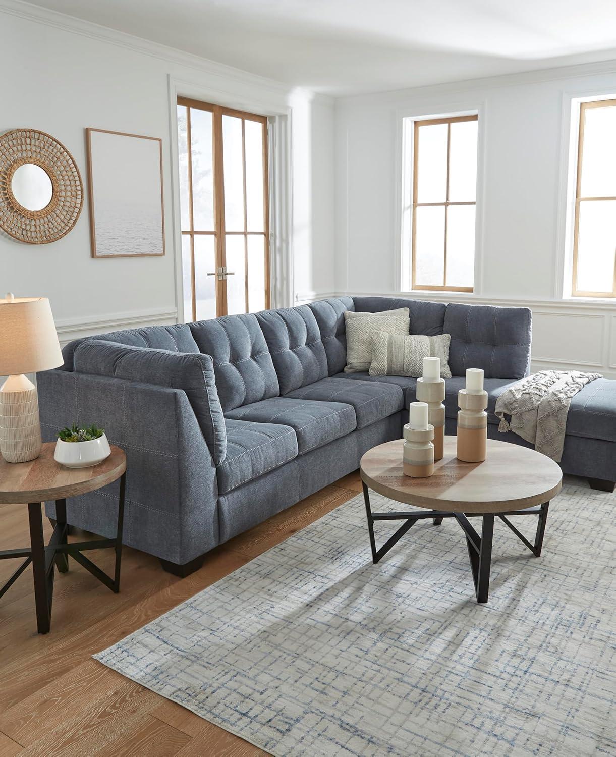 imageSignature Design by Ashley Marleton Contemporary RightArm Facing Tufted 2Piece Sectional with Chaise and Loose Seat Cushions Light GrayBlue