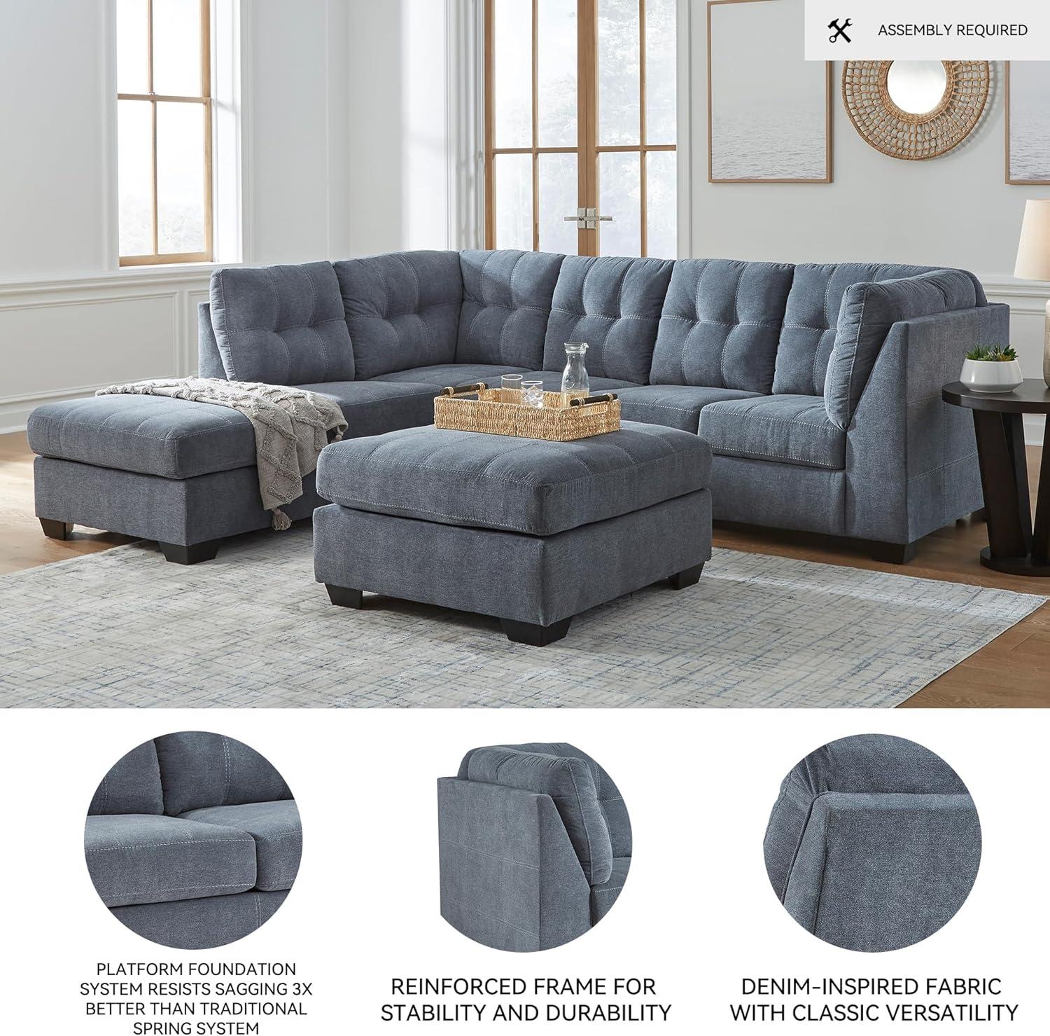 imageSignature Design by Ashley Marleton Contemporary RightArm Facing Tufted 2Piece Sectional with Chaise and Loose Seat Cushions Light GrayBlue