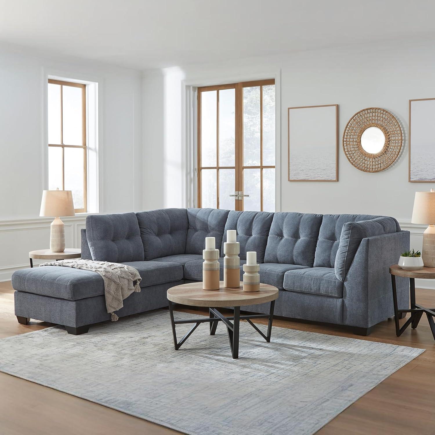 imageSignature Design by Ashley Marleton Contemporary RightArm Facing Tufted 2Piece Sectional with Chaise and Loose Seat Cushions Light GrayBlue
