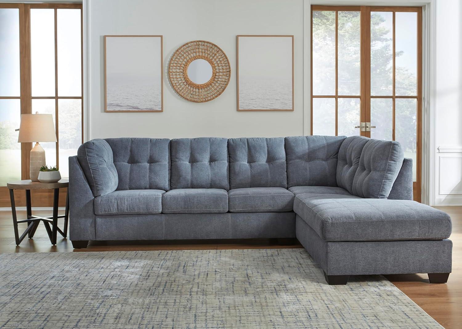imageSignature Design by Ashley Marleton Contemporary RightArm Facing Tufted 2Piece Sectional with Chaise and Loose Seat Cushions Light GrayBlue