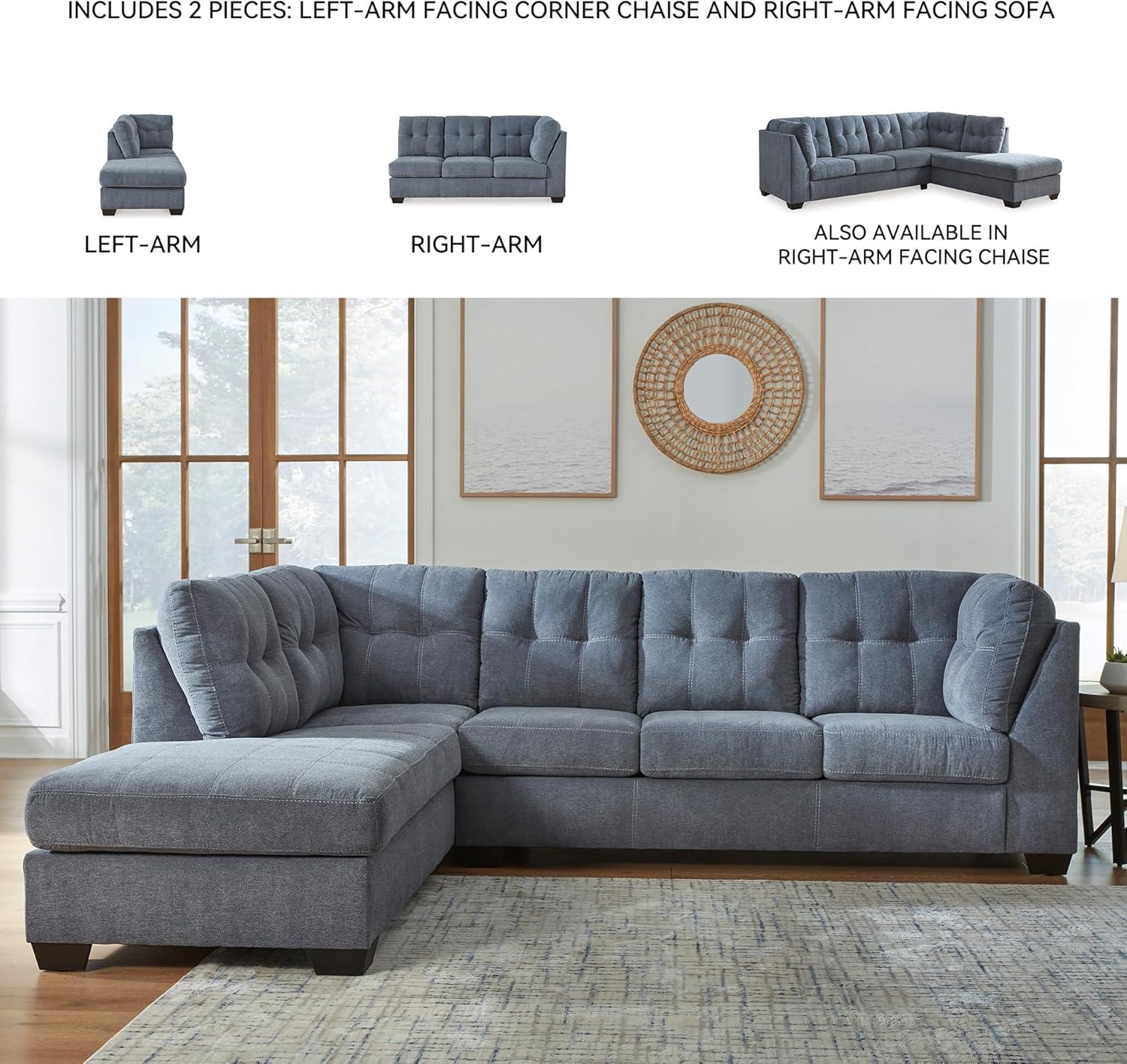 imageSignature Design by Ashley Marleton Contemporary RightArm Facing Tufted 2Piece Sectional with Chaise and Loose Seat Cushions Light GrayBlue