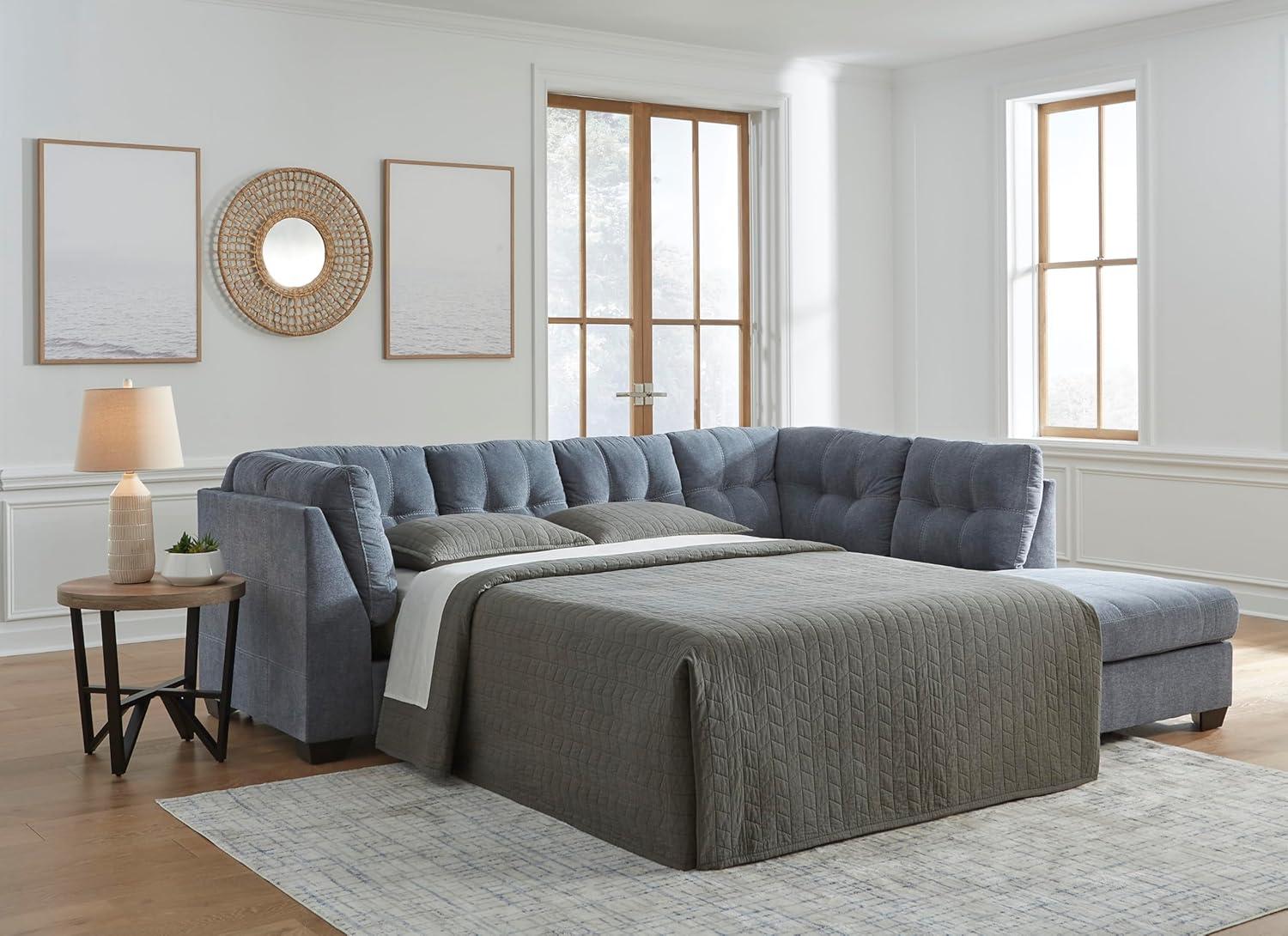 imageSignature Design by Ashley Marleton Contemporary RightArm Facing Tufted 2Piece Sectional with Chaise and Loose Seat Cushions Light GrayBlue