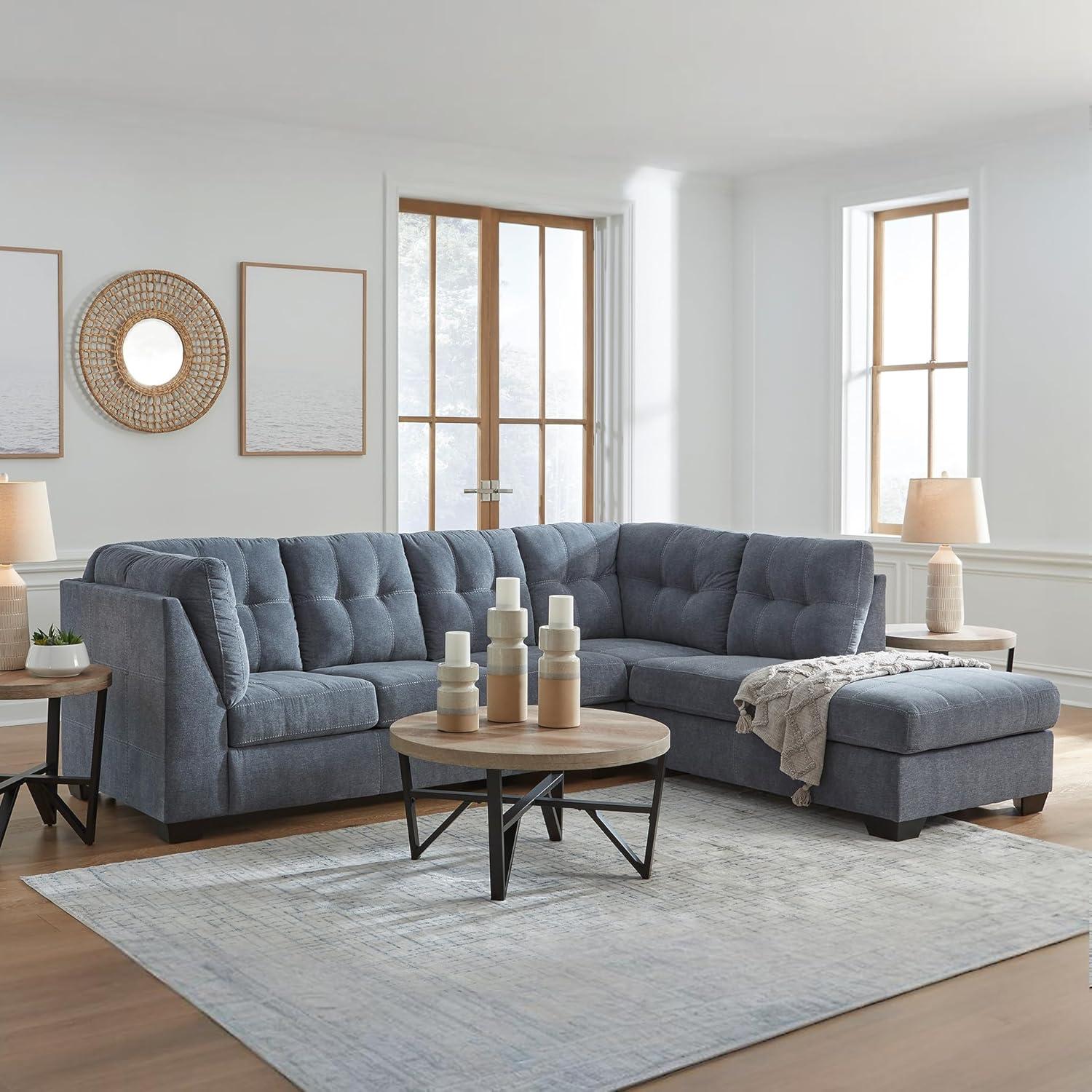 imageSignature Design by Ashley Marleton Contemporary RightArm Facing Tufted 2Piece Sectional with Chaise and Loose Seat Cushions Light GrayBlue