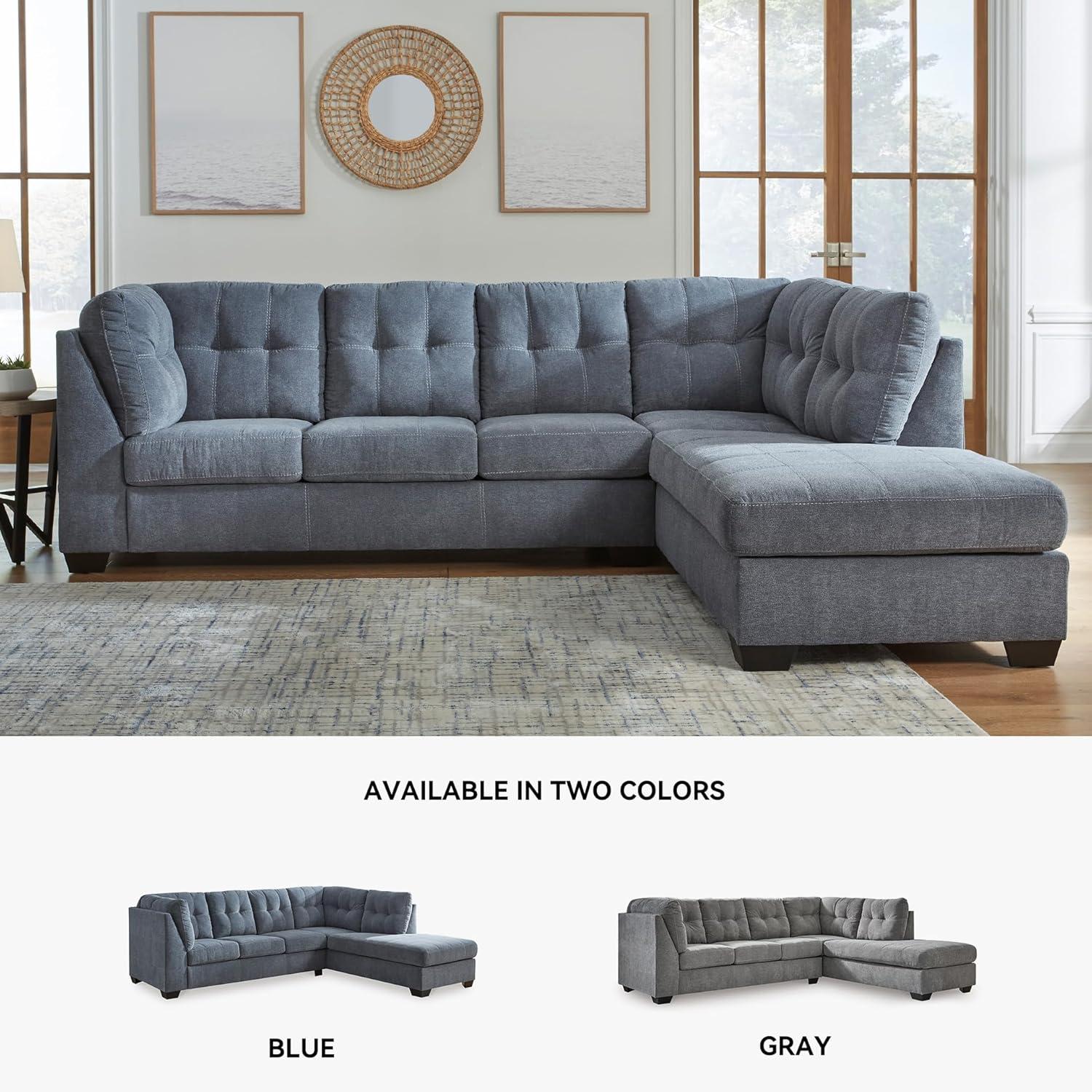 imageSignature Design by Ashley Marleton Contemporary RightArm Facing Tufted 2Piece Sectional with Chaise and Loose Seat Cushions Light GrayBlue