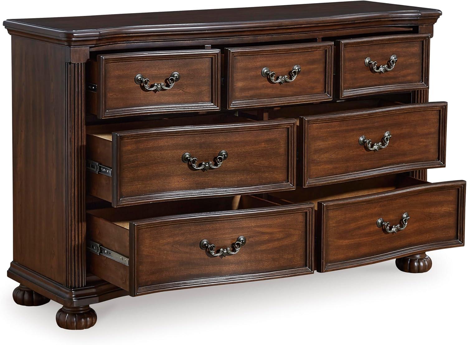 imageSignature Design by Ashley Porter Traditional SmoothGliding 7Drawer Dresser and Mirror with Safety Stop FeltLined Top Drawers and PullOut Tray Dark BrownBrown