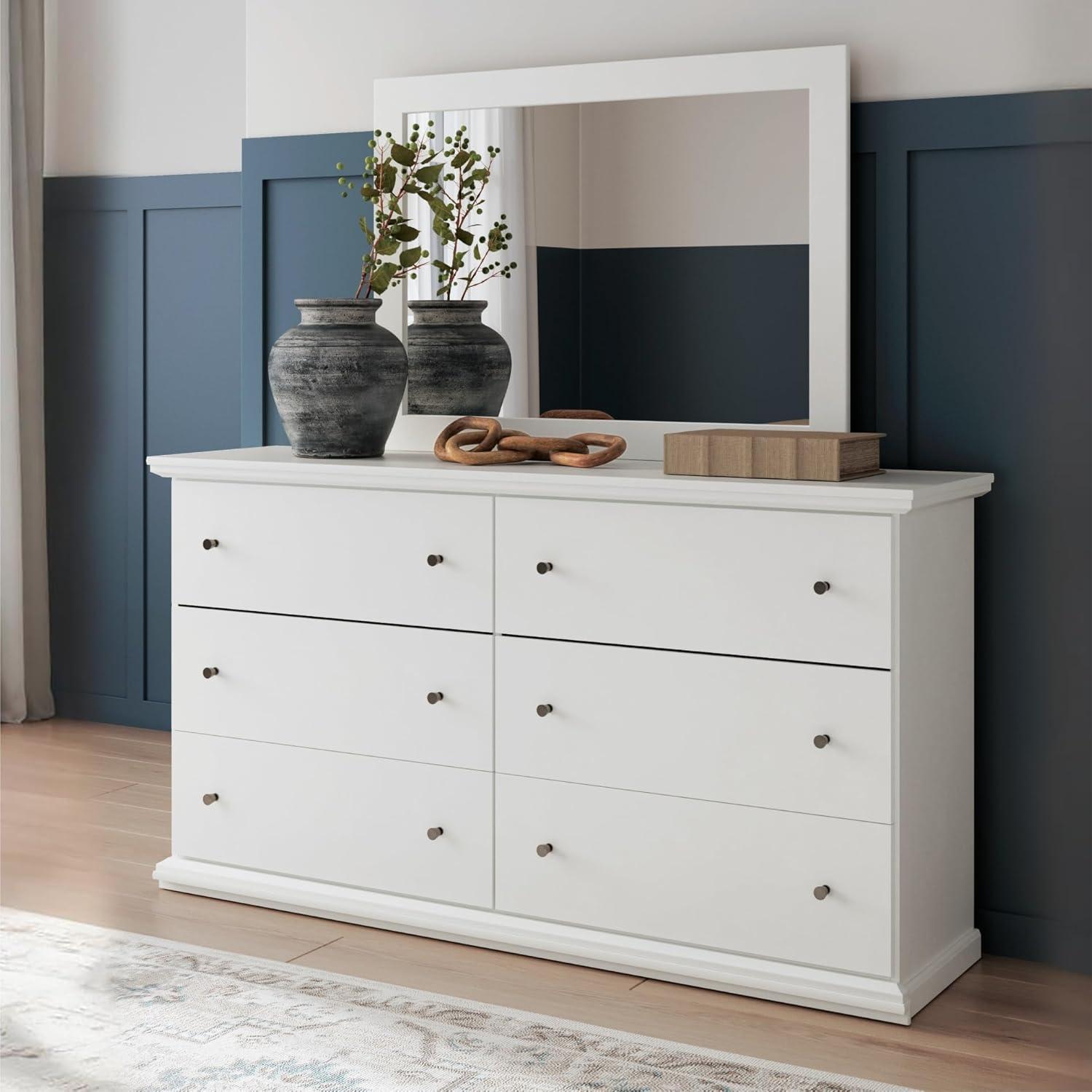imageSignature Design by Ashley Porter Traditional SmoothGliding 7Drawer Dresser and Mirror with Safety Stop FeltLined Top Drawers and PullOut Tray Dark BrownWhite