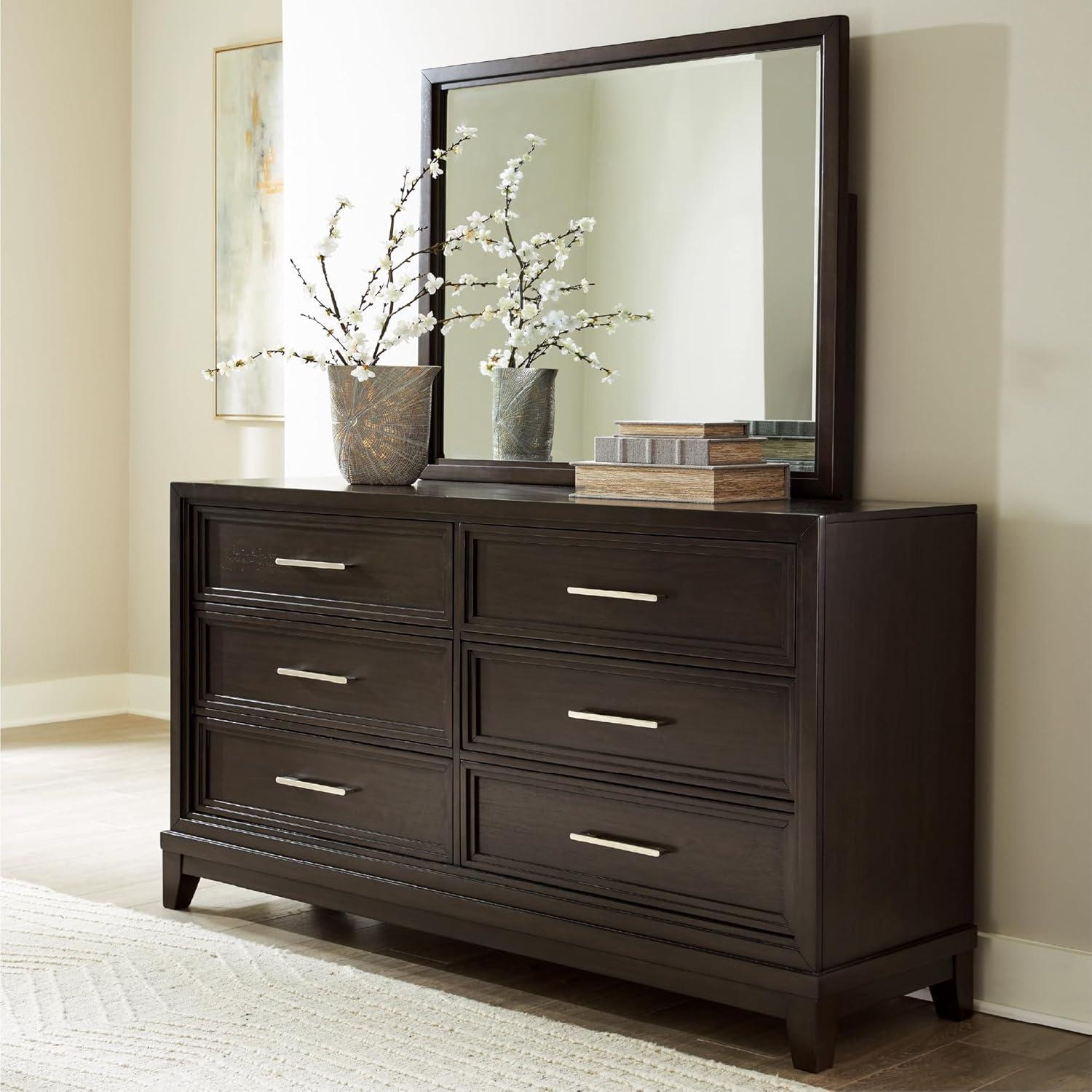 imageSignature Design by Ashley Porter Traditional SmoothGliding 7Drawer Dresser and Mirror with Safety Stop FeltLined Top Drawers and PullOut Tray Dark BrownDark Grayish Brown