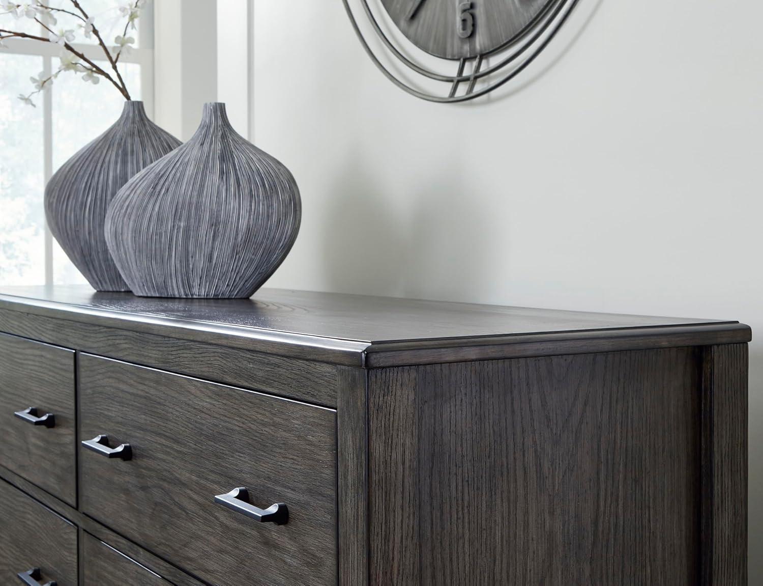 imageSignature Design by Ashley Porter Traditional SmoothGliding 7Drawer Dresser and Mirror with Safety Stop FeltLined Top Drawers and PullOut Tray Dark BrownGrayish Brown
