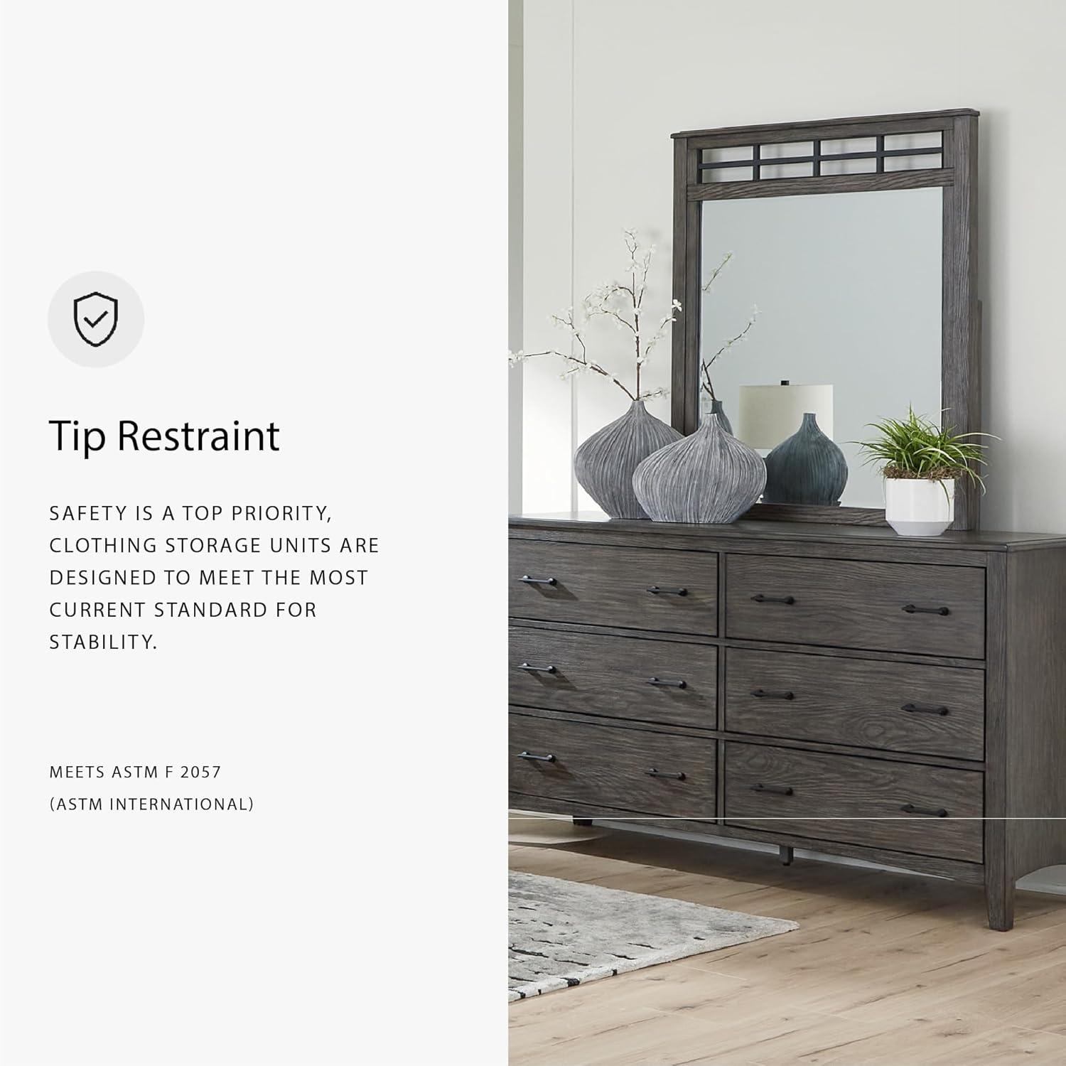 imageSignature Design by Ashley Porter Traditional SmoothGliding 7Drawer Dresser and Mirror with Safety Stop FeltLined Top Drawers and PullOut Tray Dark BrownGrayish Brown