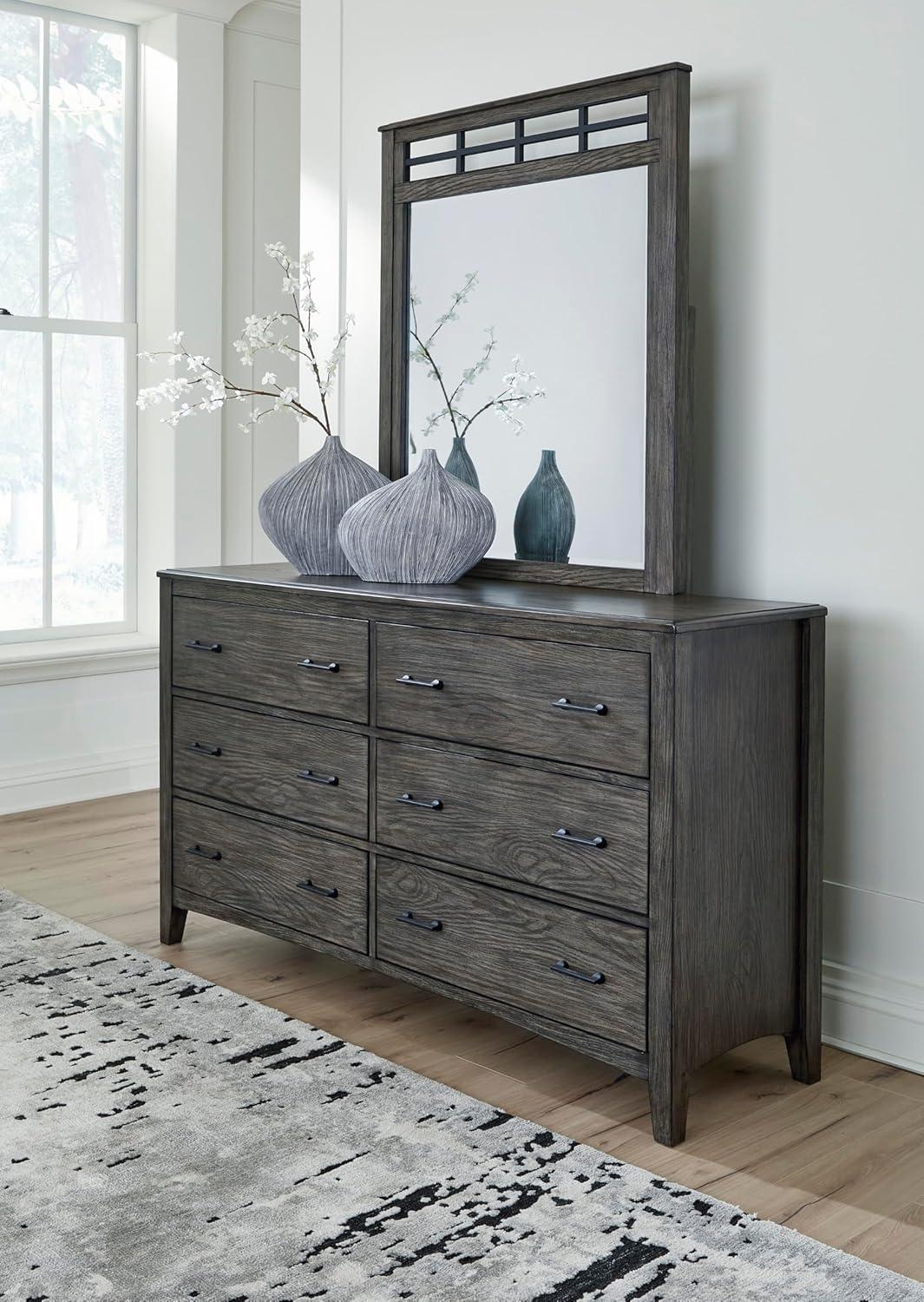 imageSignature Design by Ashley Porter Traditional SmoothGliding 7Drawer Dresser and Mirror with Safety Stop FeltLined Top Drawers and PullOut Tray Dark BrownGrayish Brown