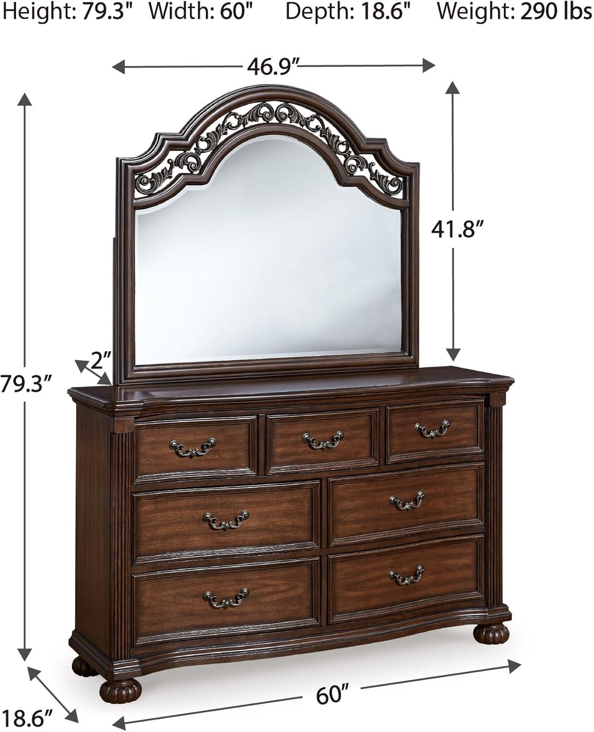 imageSignature Design by Ashley Porter Traditional SmoothGliding 7Drawer Dresser and Mirror with Safety Stop FeltLined Top Drawers and PullOut Tray Dark BrownBrown