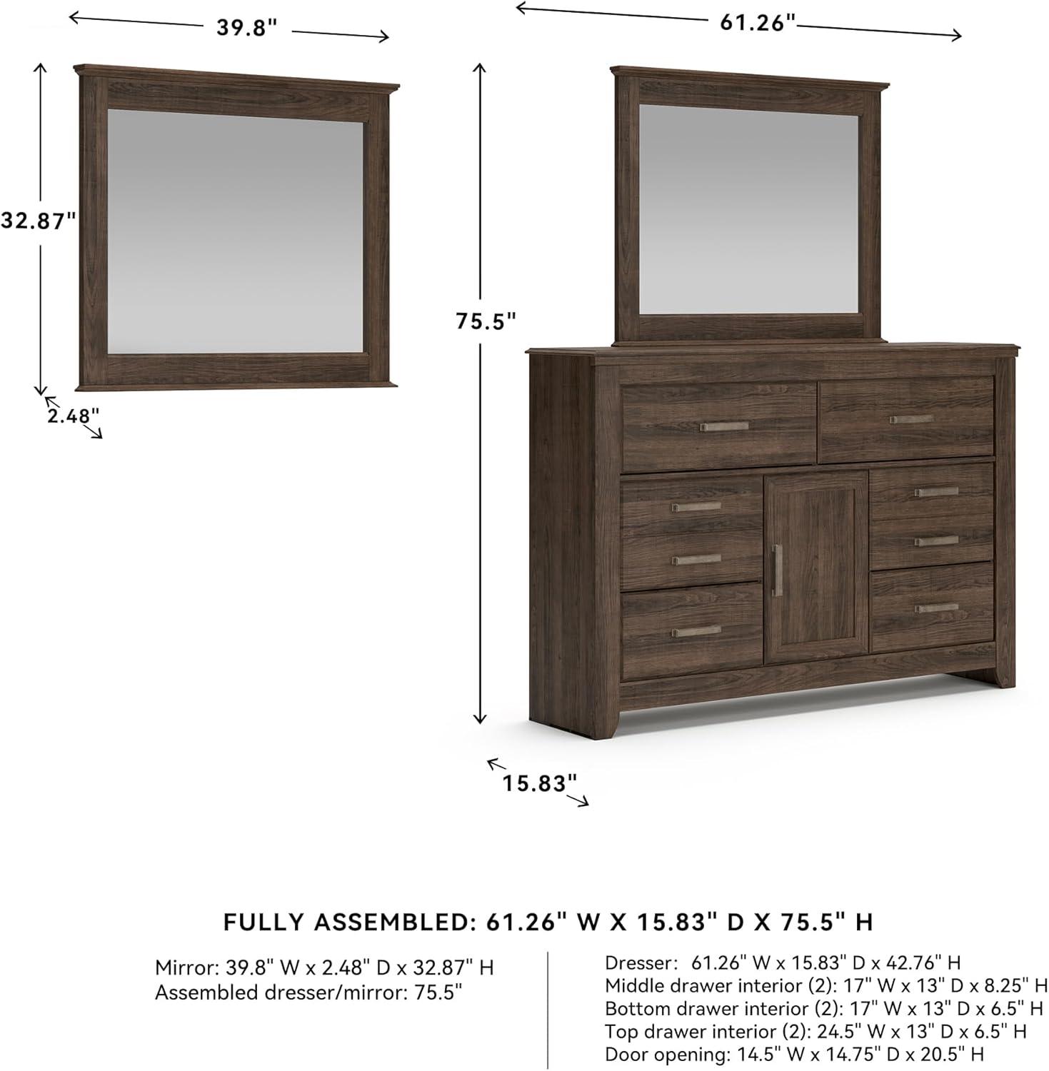 imageSignature Design by Ashley Porter Traditional SmoothGliding 7Drawer Dresser and Mirror with Safety Stop FeltLined Top Drawers and PullOut Tray Dark BrownNatural Brown
