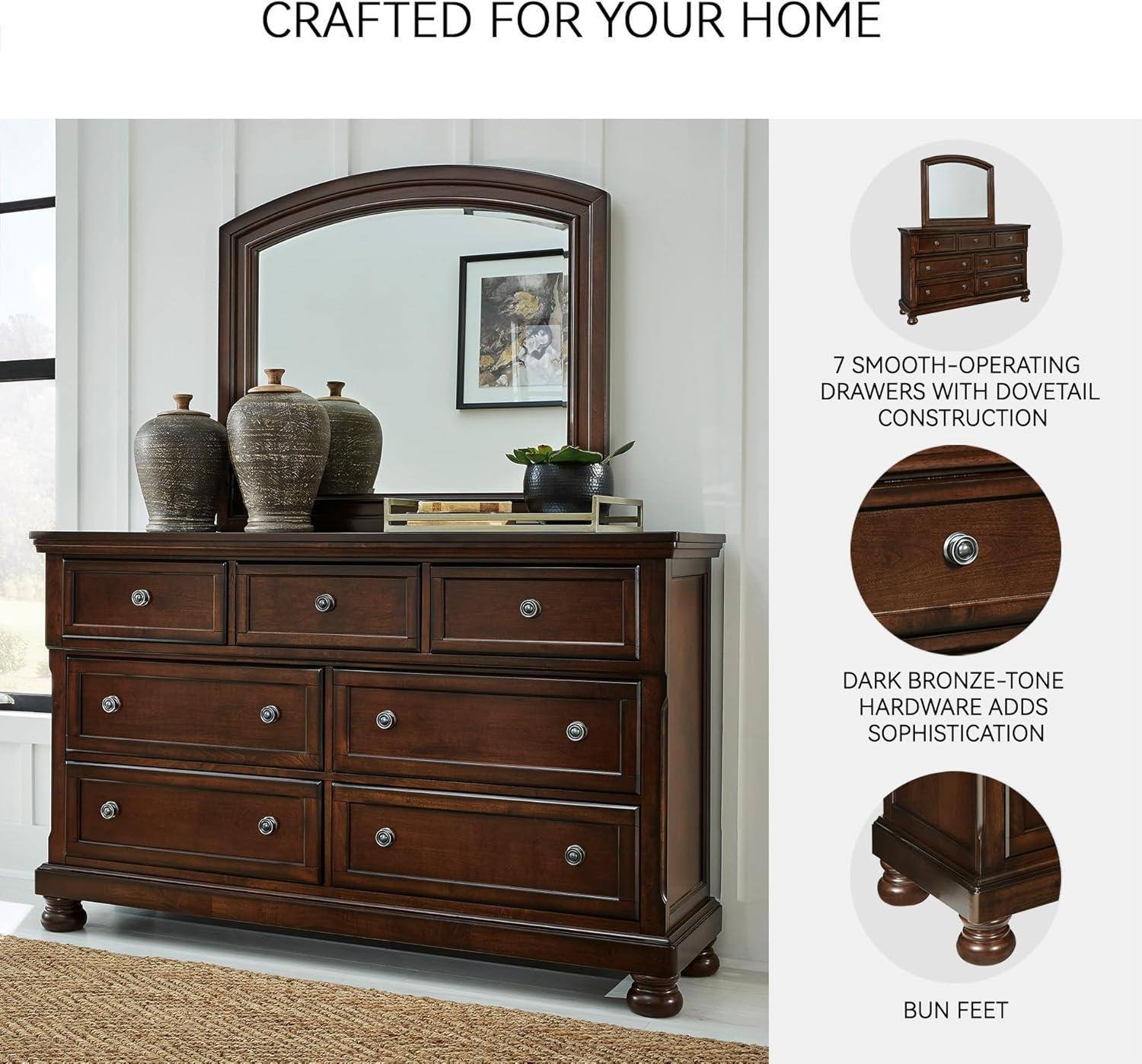 imageSignature Design by Ashley Porter Traditional SmoothGliding 7Drawer Dresser and Mirror with Safety Stop FeltLined Top Drawers and PullOut Tray Dark BrownDark Brown