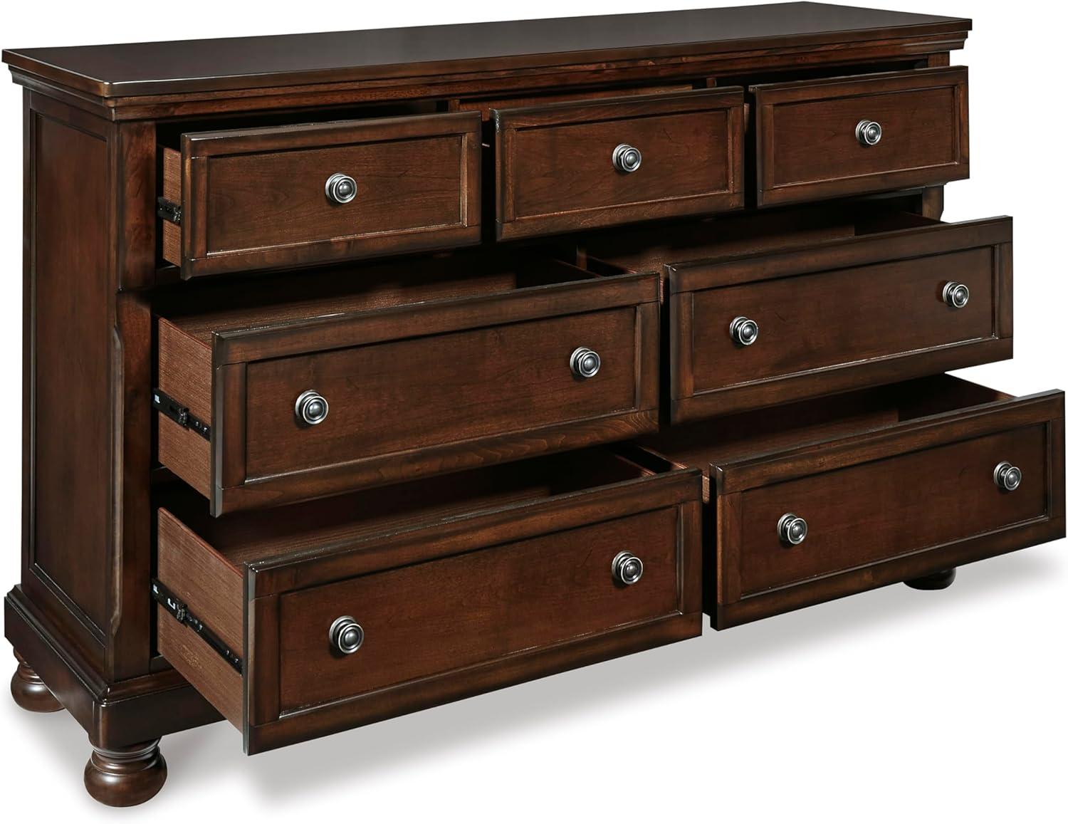 imageSignature Design by Ashley Porter Traditional SmoothGliding 7Drawer Dresser and Mirror with Safety Stop FeltLined Top Drawers and PullOut Tray Dark BrownDark Brown