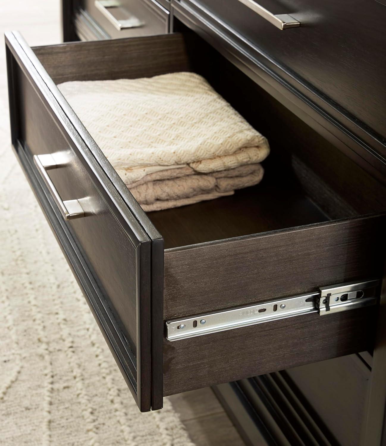 imageSignature Design by Ashley Porter Traditional SmoothGliding 7Drawer Dresser and Mirror with Safety Stop FeltLined Top Drawers and PullOut Tray Dark BrownDark Grayish Brown