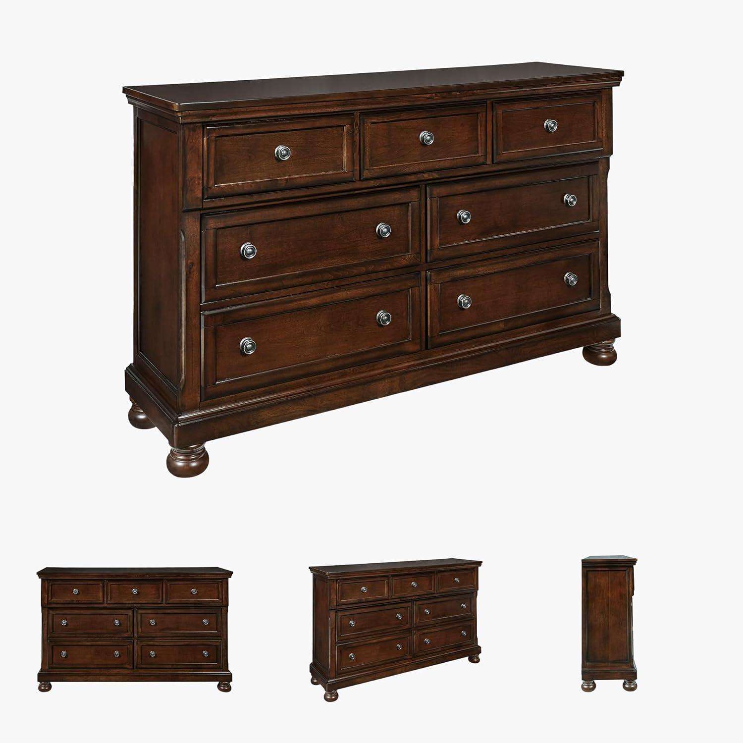 imageSignature Design by Ashley Porter Traditional SmoothGliding 7Drawer Dresser and Mirror with Safety Stop FeltLined Top Drawers and PullOut Tray Dark BrownDark Brown