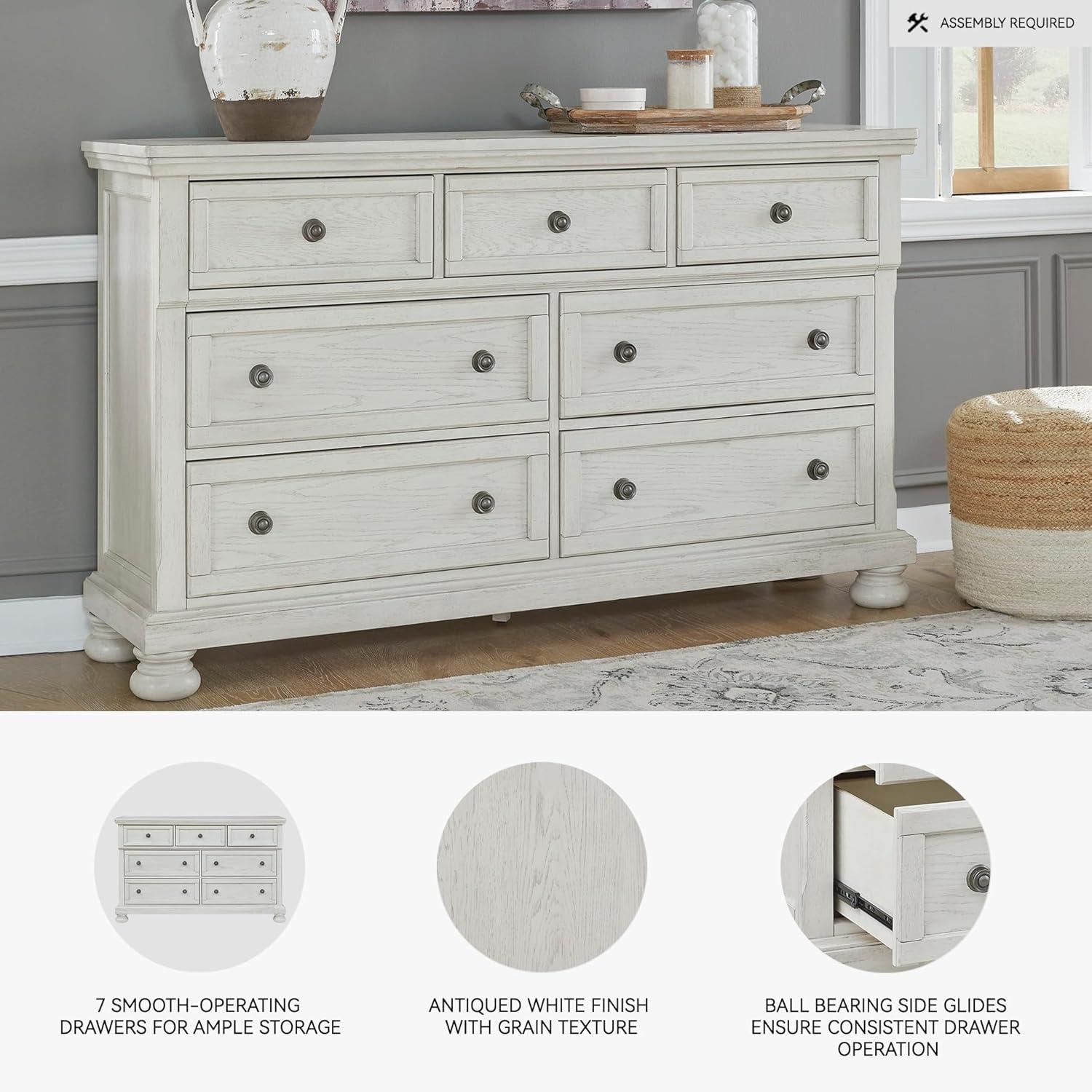 imageSignature Design by Ashley Porter Traditional SmoothGliding 7Drawer Dresser and Mirror with Safety Stop FeltLined Top Drawers and PullOut Tray Dark BrownWhite