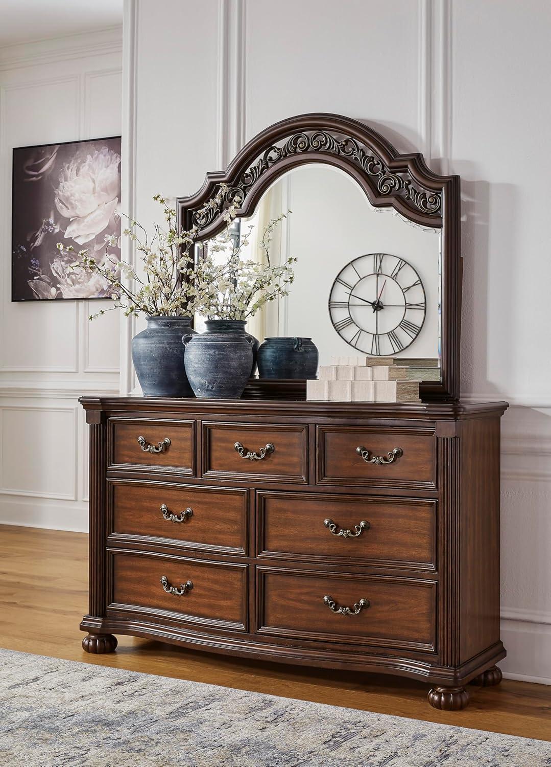 imageSignature Design by Ashley Porter Traditional SmoothGliding 7Drawer Dresser and Mirror with Safety Stop FeltLined Top Drawers and PullOut Tray Dark BrownBrown