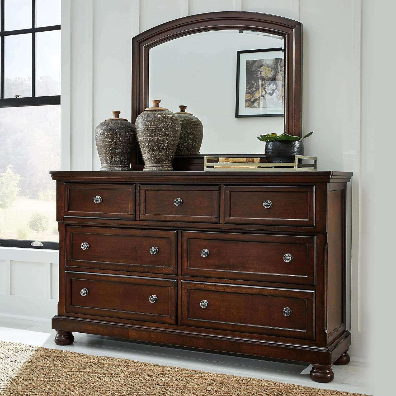 imageSignature Design by Ashley Porter Traditional SmoothGliding 7Drawer Dresser and Mirror with Safety Stop FeltLined Top Drawers and PullOut Tray Dark BrownDark Brown