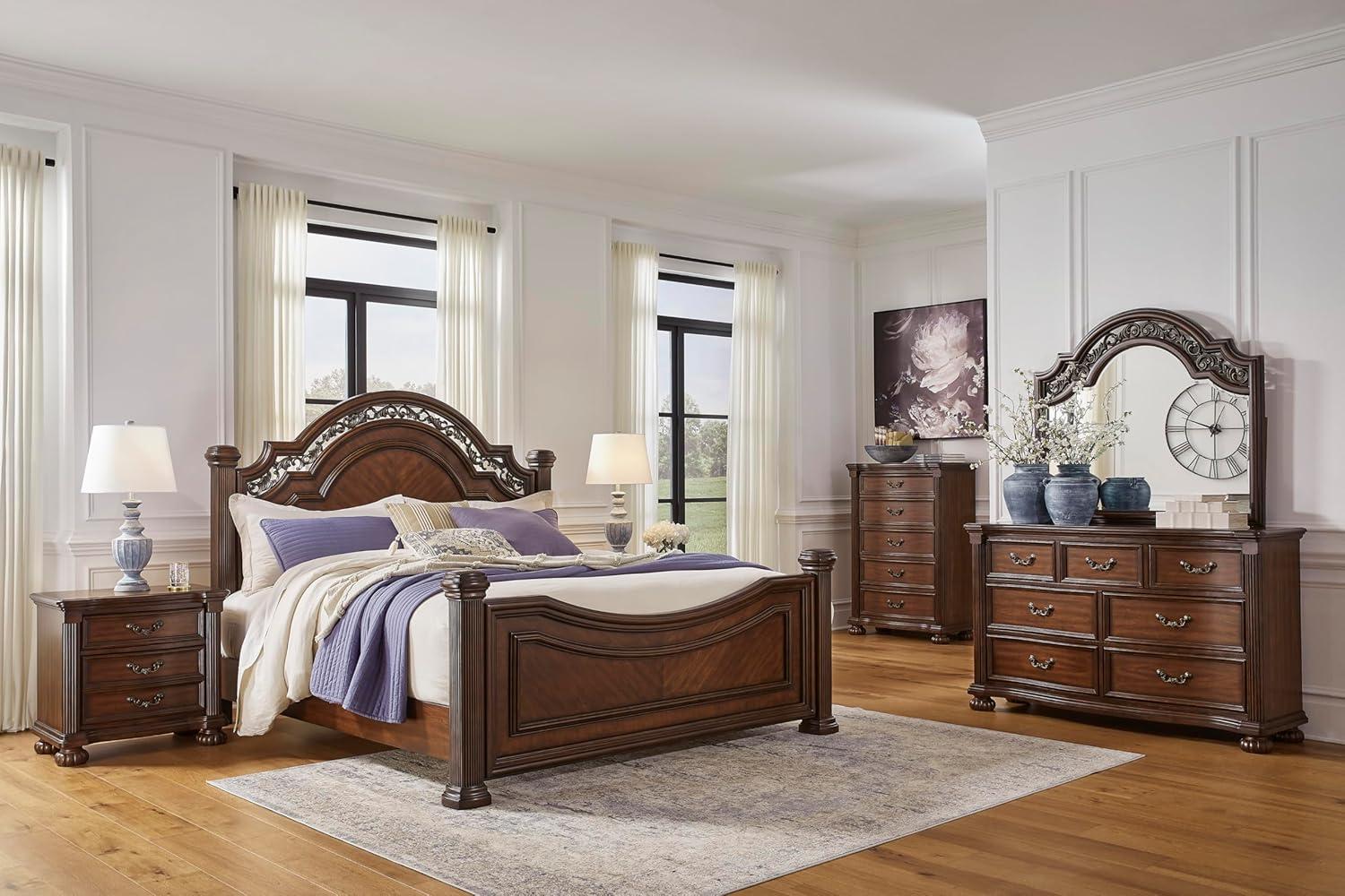 imageSignature Design by Ashley Porter Traditional SmoothGliding 7Drawer Dresser and Mirror with Safety Stop FeltLined Top Drawers and PullOut Tray Dark BrownBrown