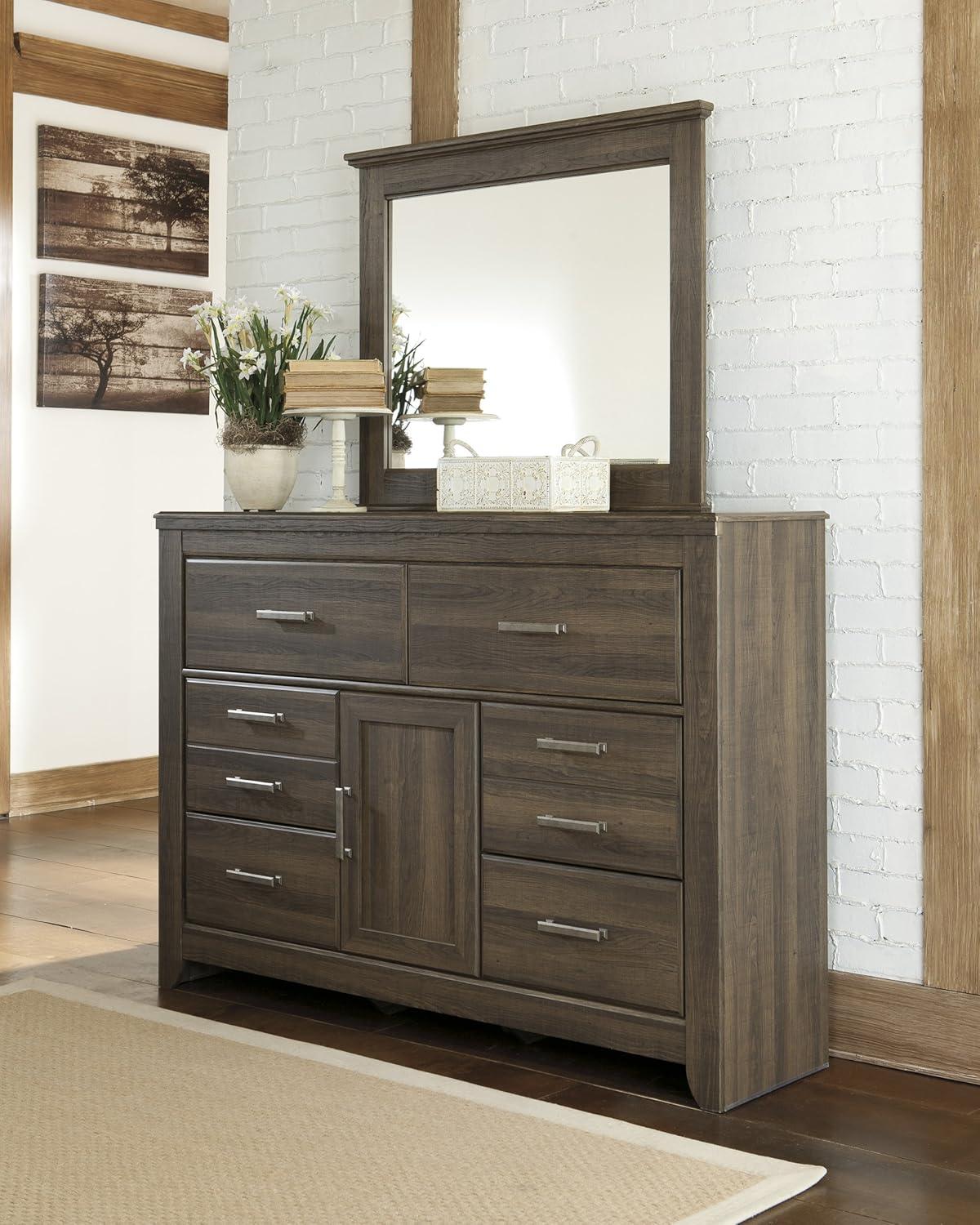 imageSignature Design by Ashley Porter Traditional SmoothGliding 7Drawer Dresser and Mirror with Safety Stop FeltLined Top Drawers and PullOut Tray Dark BrownNatural Brown
