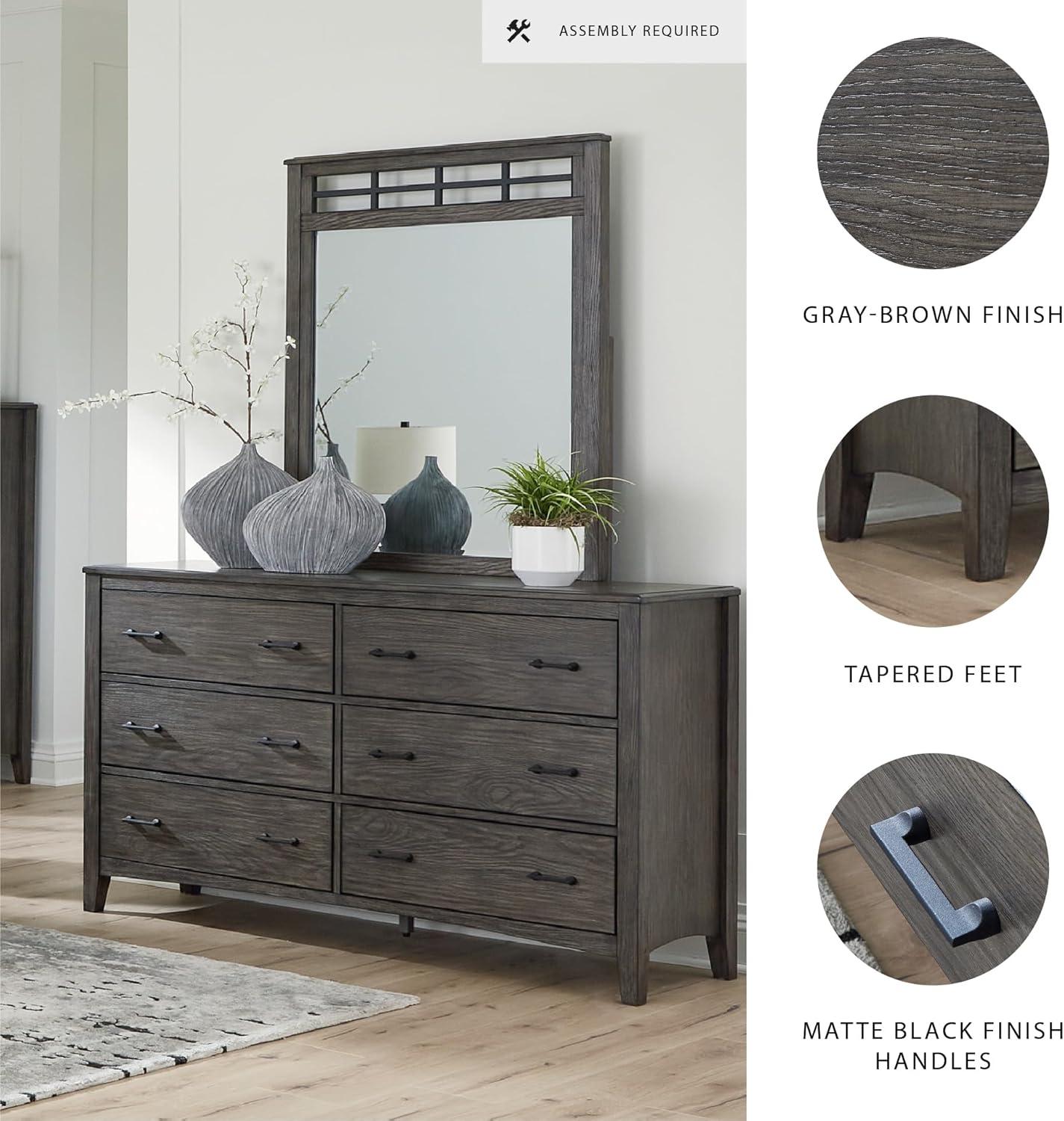 imageSignature Design by Ashley Porter Traditional SmoothGliding 7Drawer Dresser and Mirror with Safety Stop FeltLined Top Drawers and PullOut Tray Dark BrownGrayish Brown