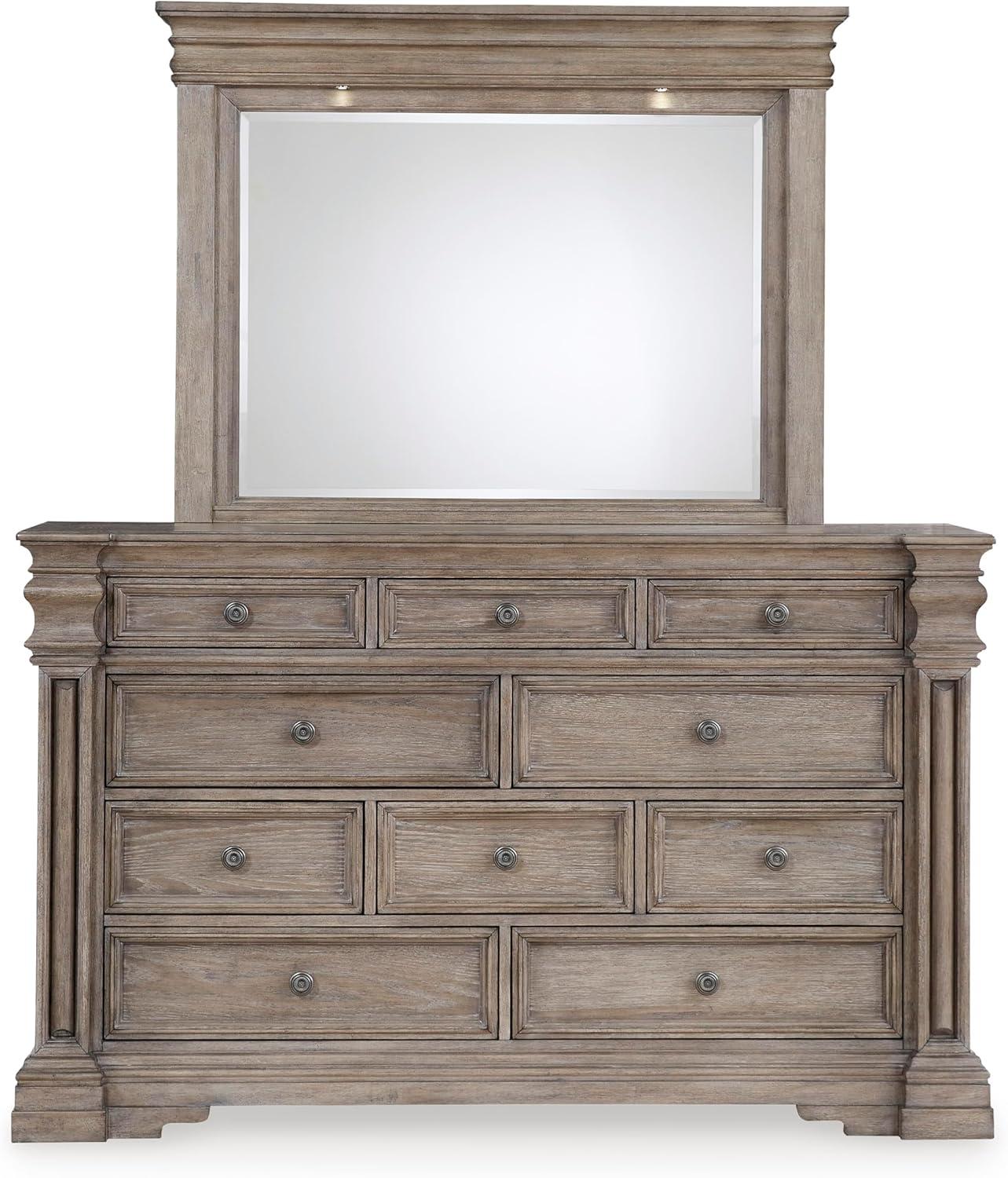 imageSignature Design by Ashley Porter Traditional SmoothGliding 7Drawer Dresser and Mirror with Safety Stop FeltLined Top Drawers and PullOut Tray Dark BrownLight Grayish Brown