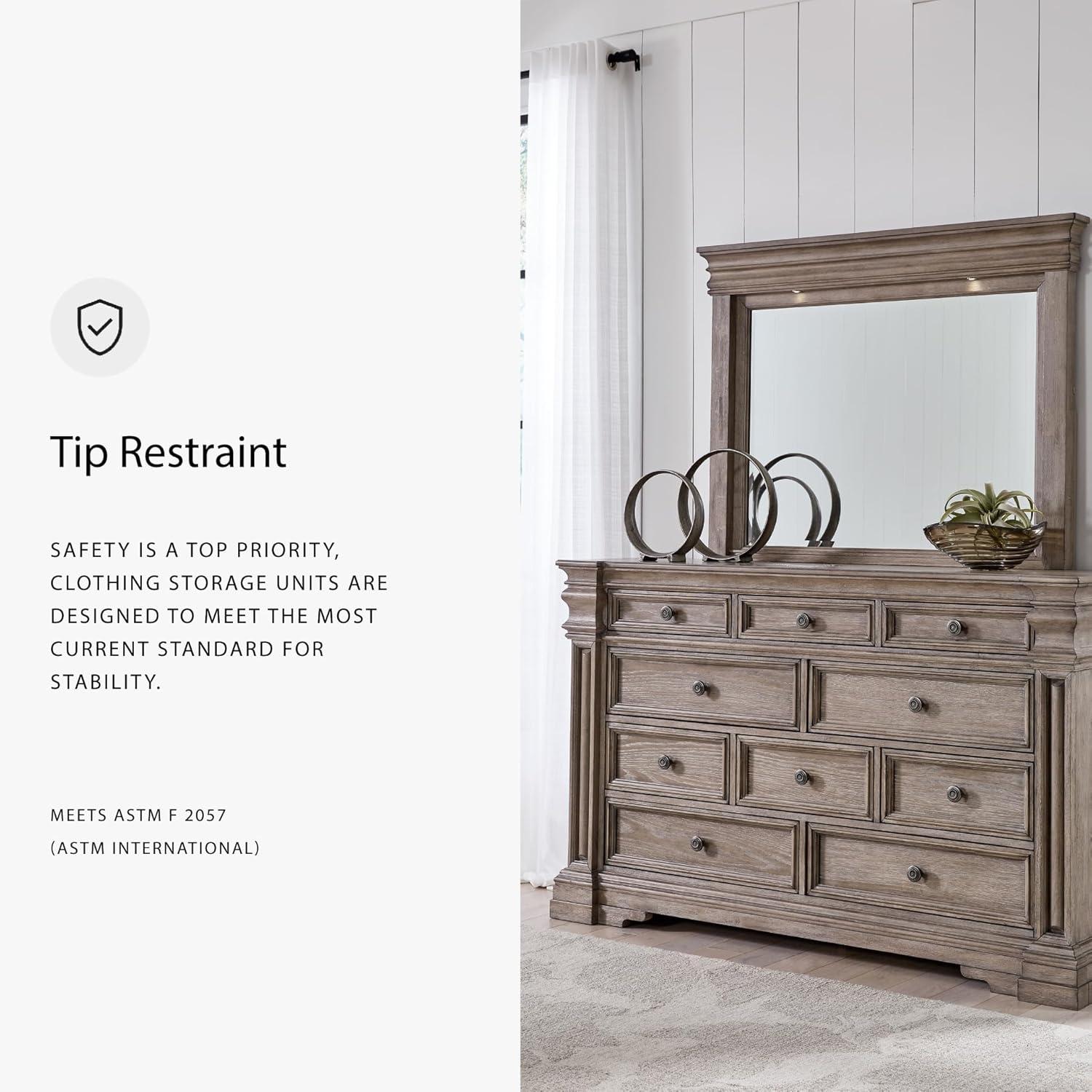 imageSignature Design by Ashley Porter Traditional SmoothGliding 7Drawer Dresser and Mirror with Safety Stop FeltLined Top Drawers and PullOut Tray Dark BrownLight Grayish Brown