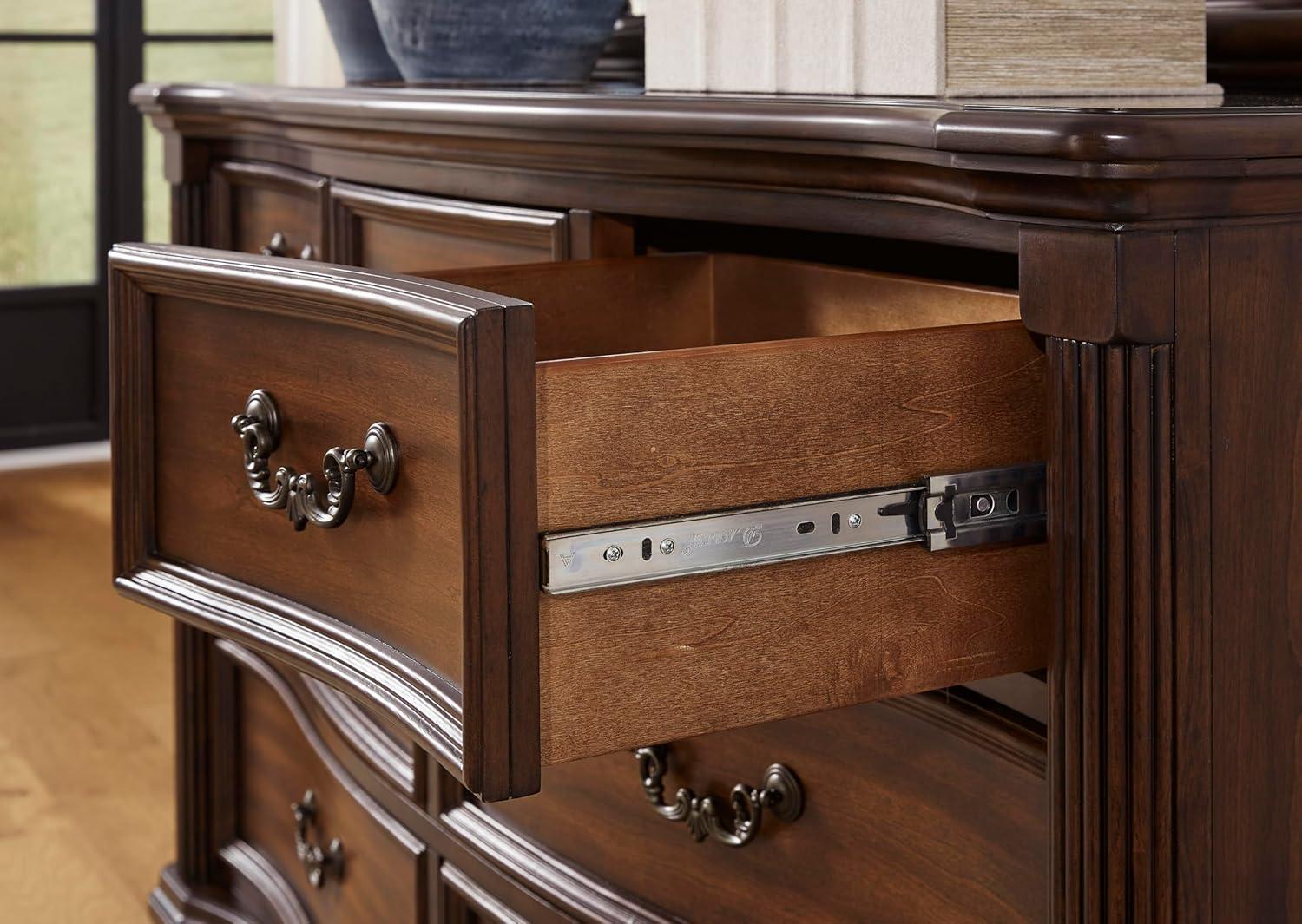 imageSignature Design by Ashley Porter Traditional SmoothGliding 7Drawer Dresser and Mirror with Safety Stop FeltLined Top Drawers and PullOut Tray Dark BrownBrown