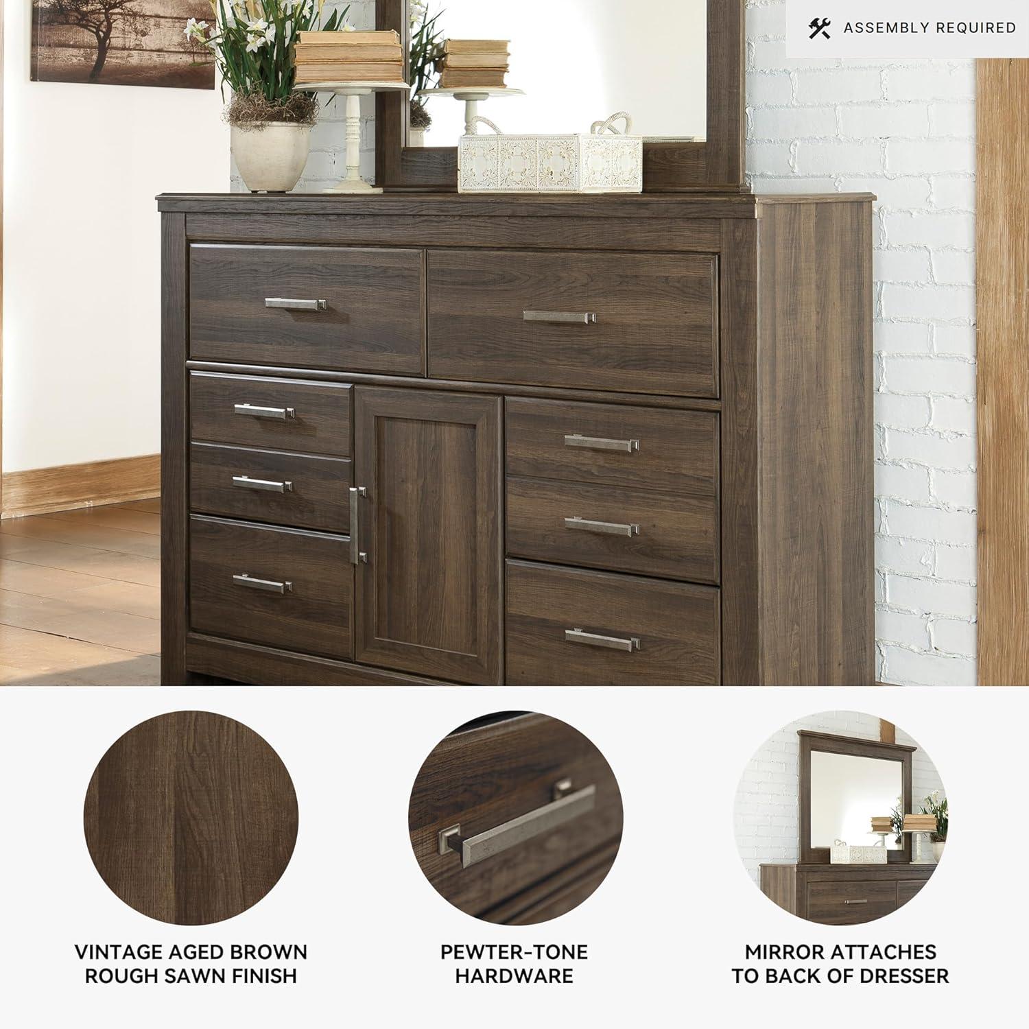 imageSignature Design by Ashley Porter Traditional SmoothGliding 7Drawer Dresser and Mirror with Safety Stop FeltLined Top Drawers and PullOut Tray Dark BrownNatural Brown