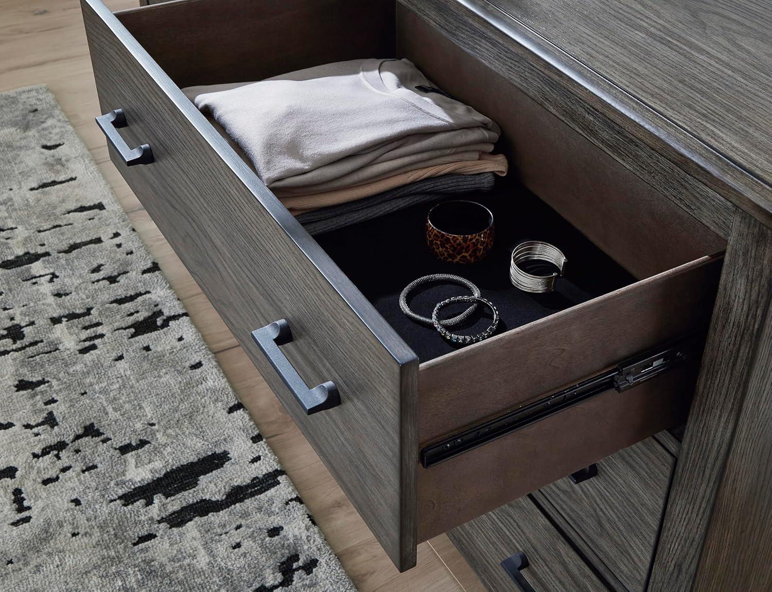 imageSignature Design by Ashley Porter Traditional SmoothGliding 7Drawer Dresser and Mirror with Safety Stop FeltLined Top Drawers and PullOut Tray Dark BrownGrayish Brown