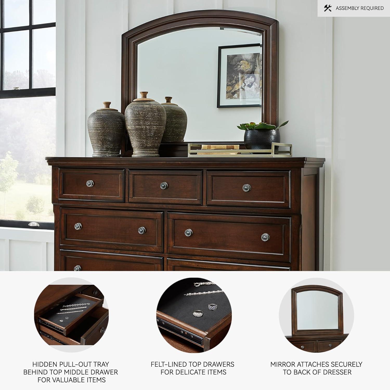 imageSignature Design by Ashley Porter Traditional SmoothGliding 7Drawer Dresser and Mirror with Safety Stop FeltLined Top Drawers and PullOut Tray Dark BrownDark Brown