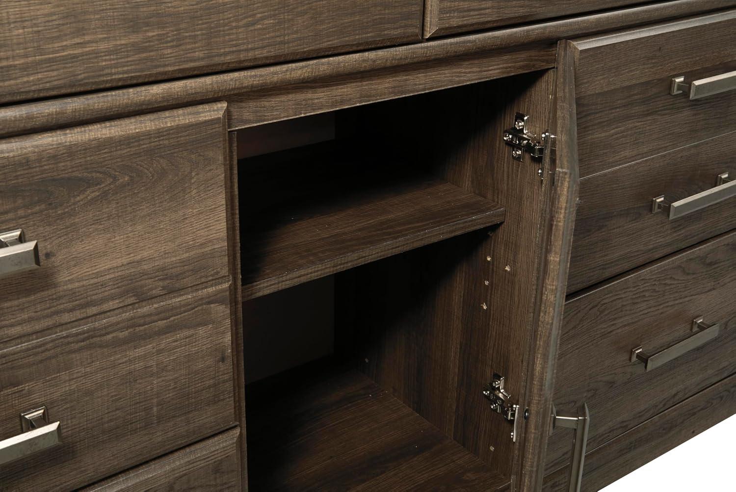 imageSignature Design by Ashley Porter Traditional SmoothGliding 7Drawer Dresser and Mirror with Safety Stop FeltLined Top Drawers and PullOut Tray Dark BrownNatural Brown