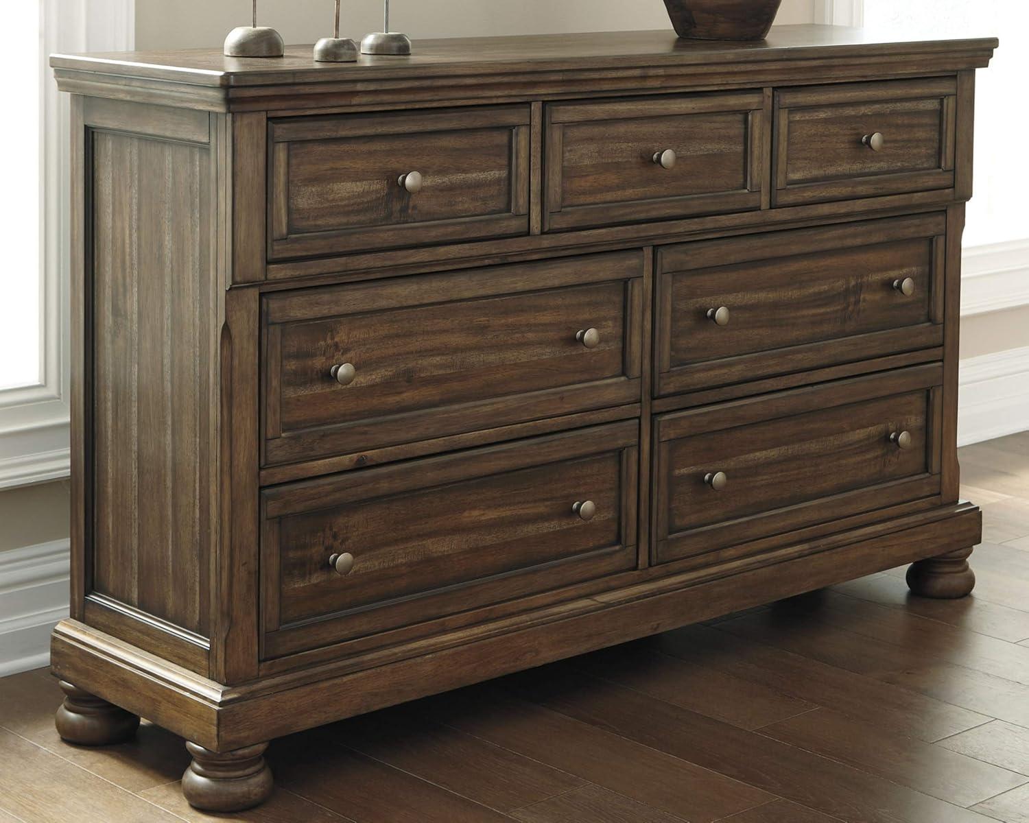 imageSignature Design by Ashley Porter Traditional SmoothGliding 7Drawer Dresser and Mirror with Safety Stop FeltLined Top Drawers and PullOut Tray Dark BrownBrown