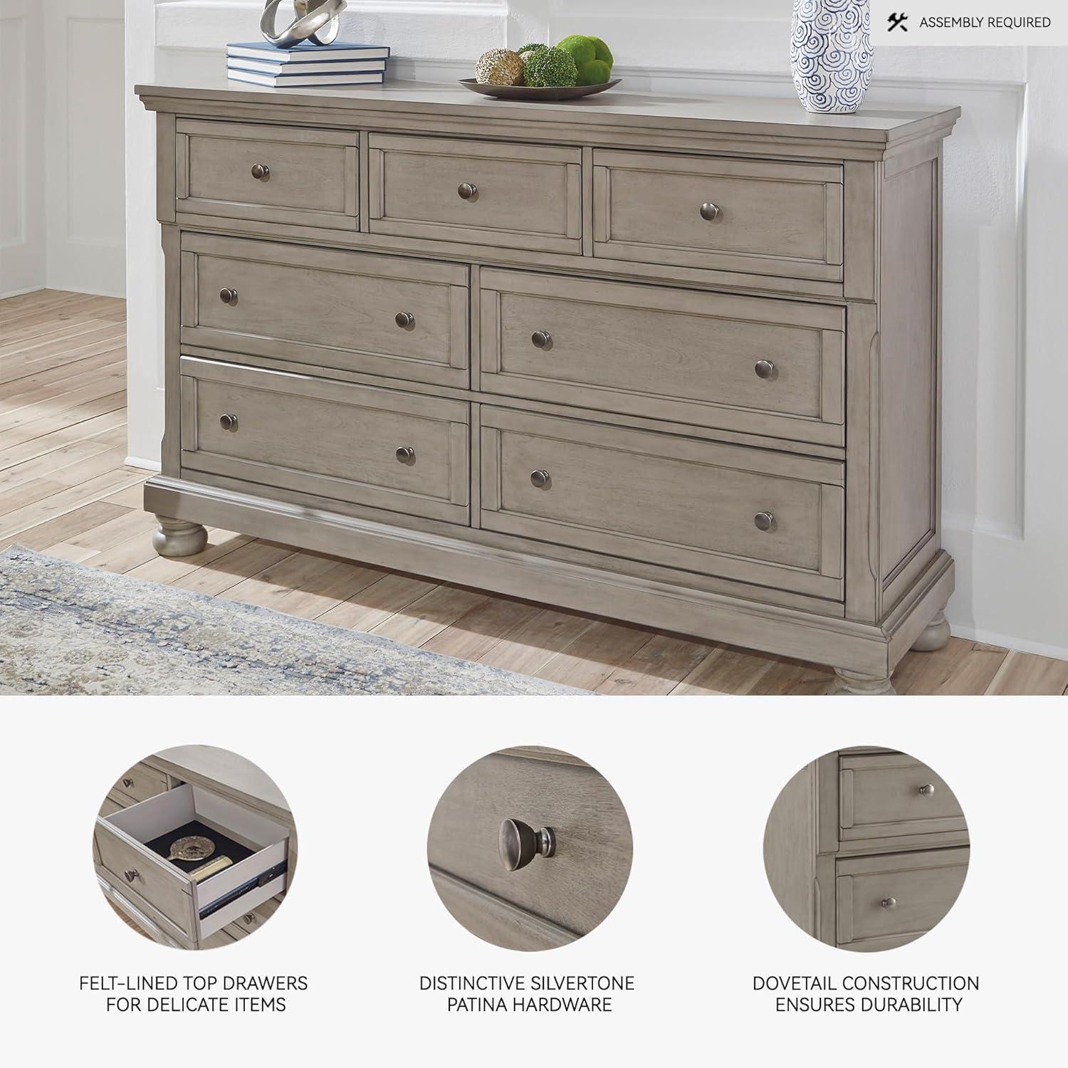 imageSignature Design by Ashley Porter Traditional SmoothGliding 7Drawer Dresser and Mirror with Safety Stop FeltLined Top Drawers and PullOut Tray Dark BrownLight Gray