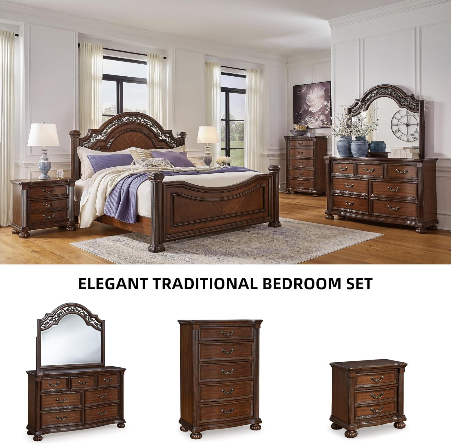 imageSignature Design by Ashley Porter Traditional SmoothGliding 7Drawer Dresser and Mirror with Safety Stop FeltLined Top Drawers and PullOut Tray Dark BrownBrown