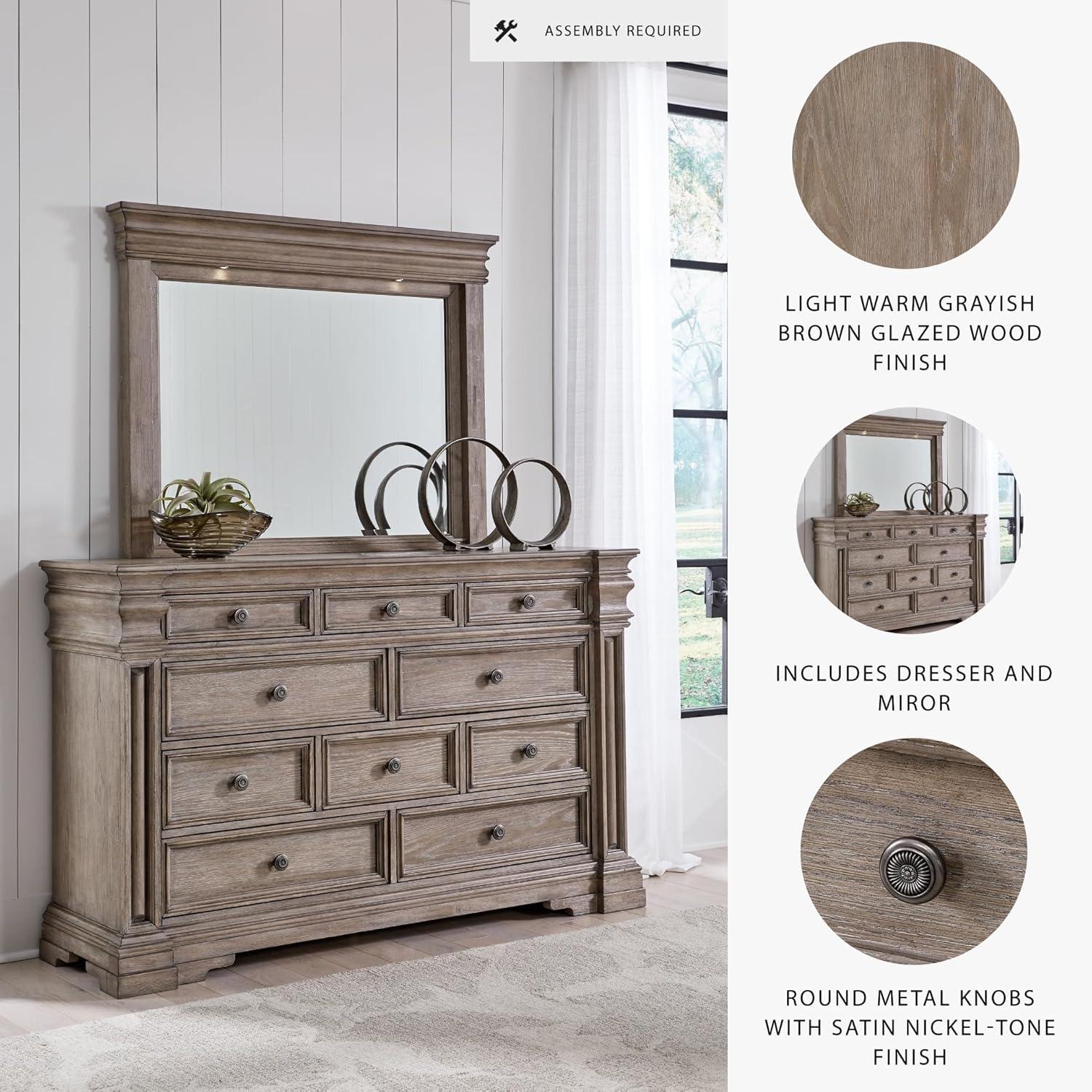 imageSignature Design by Ashley Porter Traditional SmoothGliding 7Drawer Dresser and Mirror with Safety Stop FeltLined Top Drawers and PullOut Tray Dark BrownLight Grayish Brown