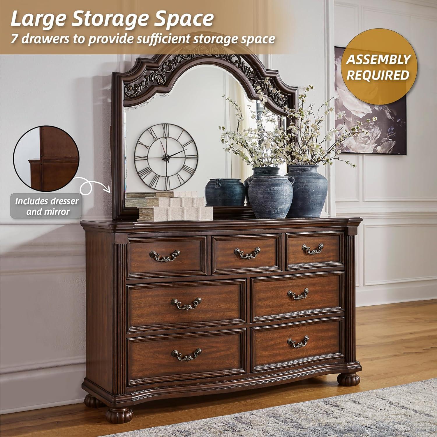 imageSignature Design by Ashley Porter Traditional SmoothGliding 7Drawer Dresser and Mirror with Safety Stop FeltLined Top Drawers and PullOut Tray Dark BrownBrown