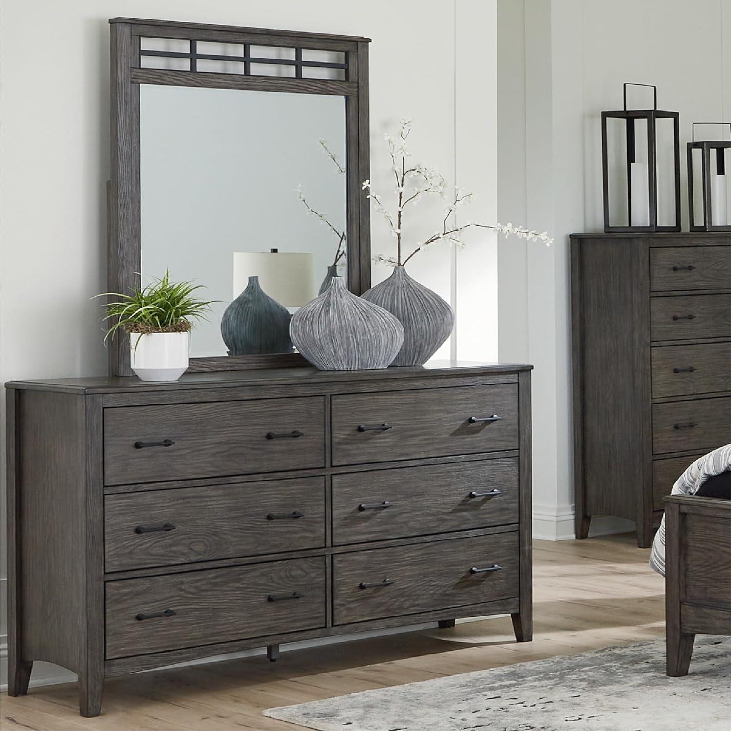 imageSignature Design by Ashley Porter Traditional SmoothGliding 7Drawer Dresser and Mirror with Safety Stop FeltLined Top Drawers and PullOut Tray Dark BrownGrayish Brown