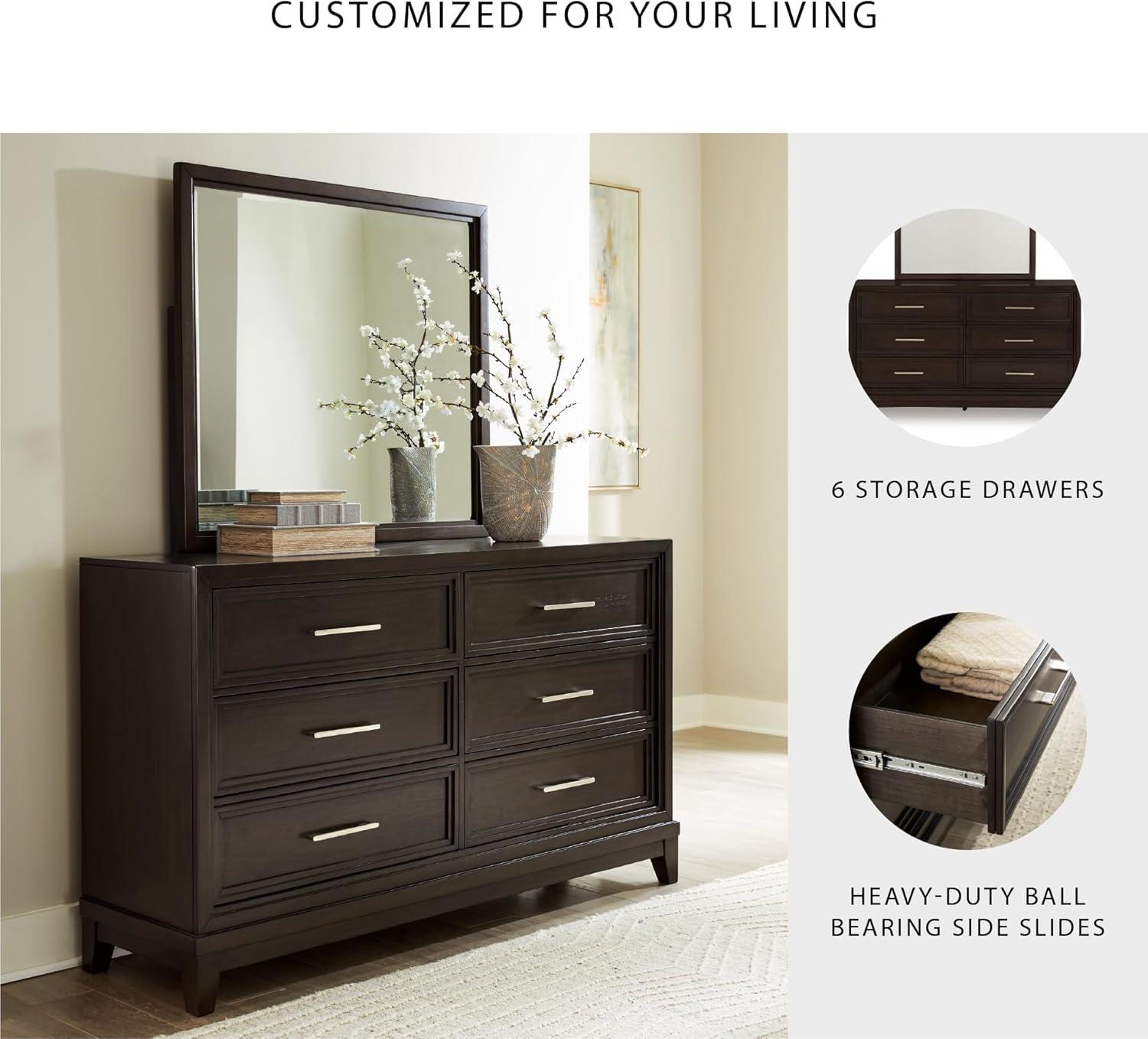 imageSignature Design by Ashley Porter Traditional SmoothGliding 7Drawer Dresser and Mirror with Safety Stop FeltLined Top Drawers and PullOut Tray Dark BrownDark Grayish Brown