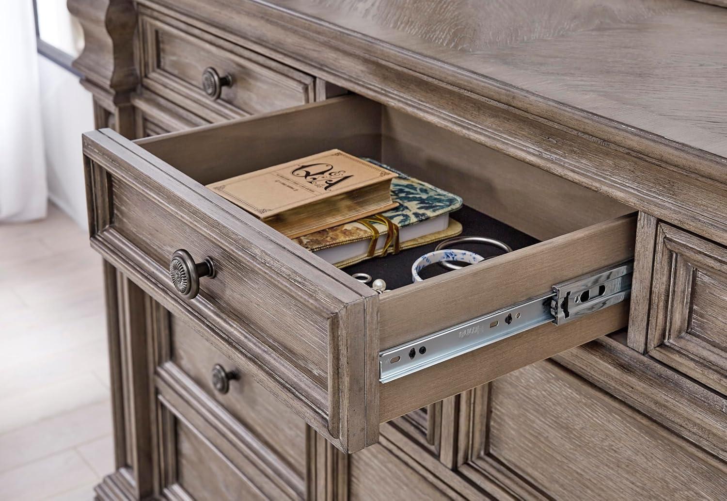 imageSignature Design by Ashley Porter Traditional SmoothGliding 7Drawer Dresser and Mirror with Safety Stop FeltLined Top Drawers and PullOut Tray Dark BrownLight Grayish Brown