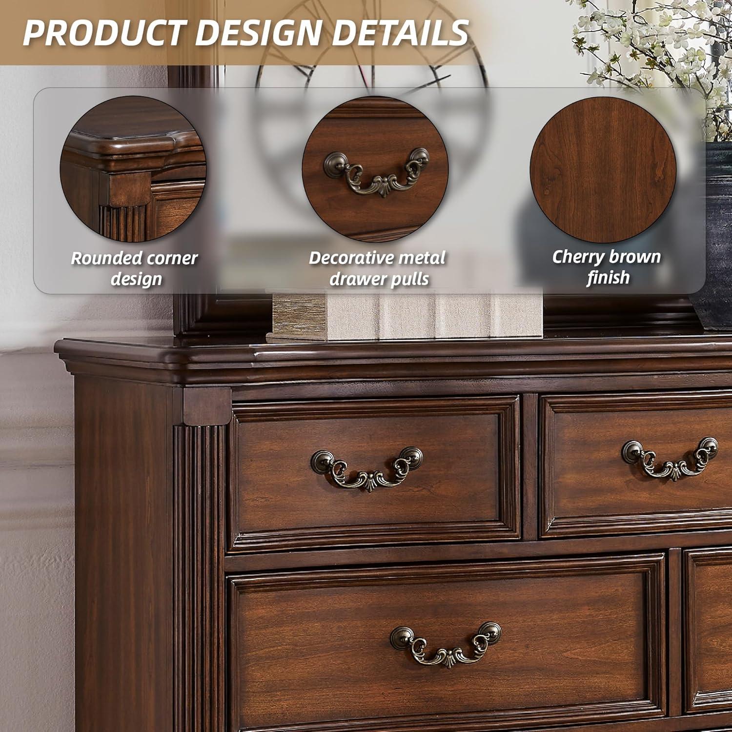 imageSignature Design by Ashley Porter Traditional SmoothGliding 7Drawer Dresser and Mirror with Safety Stop FeltLined Top Drawers and PullOut Tray Dark BrownBrown