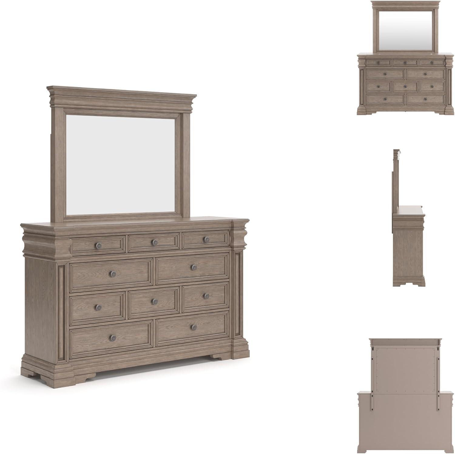 imageSignature Design by Ashley Porter Traditional SmoothGliding 7Drawer Dresser and Mirror with Safety Stop FeltLined Top Drawers and PullOut Tray Dark BrownLight Grayish Brown