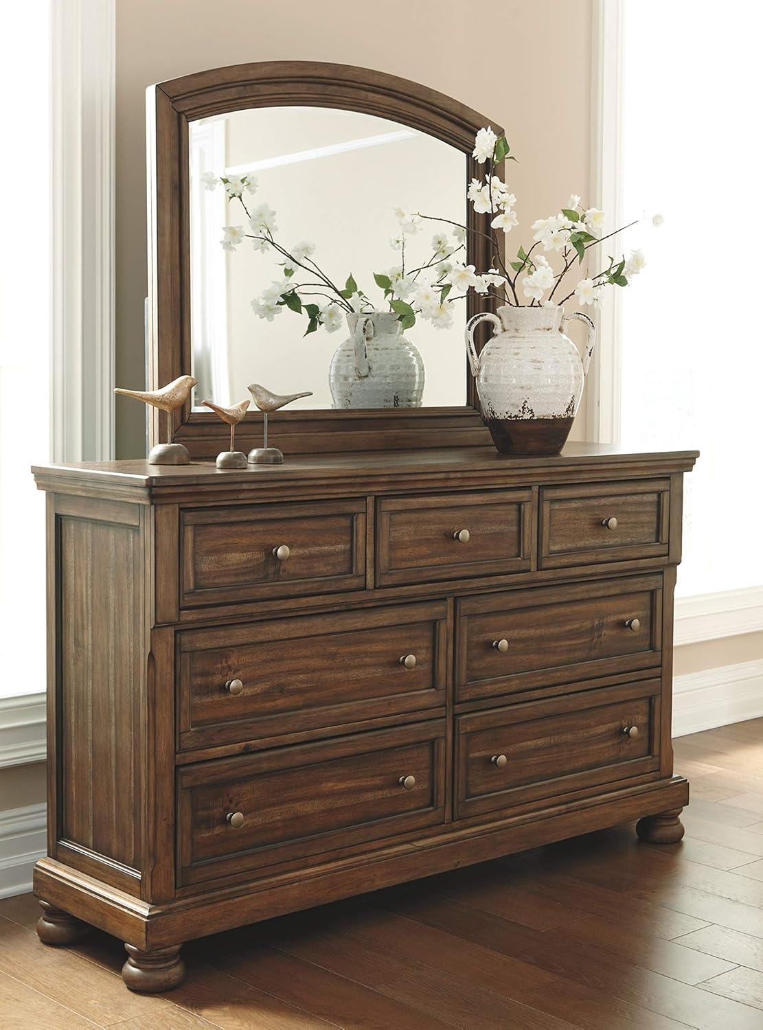 imageSignature Design by Ashley Porter Traditional SmoothGliding 7Drawer Dresser and Mirror with Safety Stop FeltLined Top Drawers and PullOut Tray Dark BrownBrown