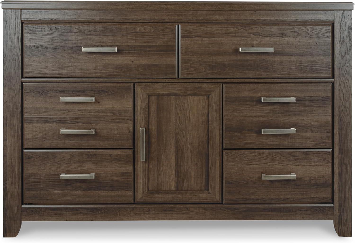 imageSignature Design by Ashley Porter Traditional SmoothGliding 7Drawer Dresser and Mirror with Safety Stop FeltLined Top Drawers and PullOut Tray Dark BrownNatural Brown
