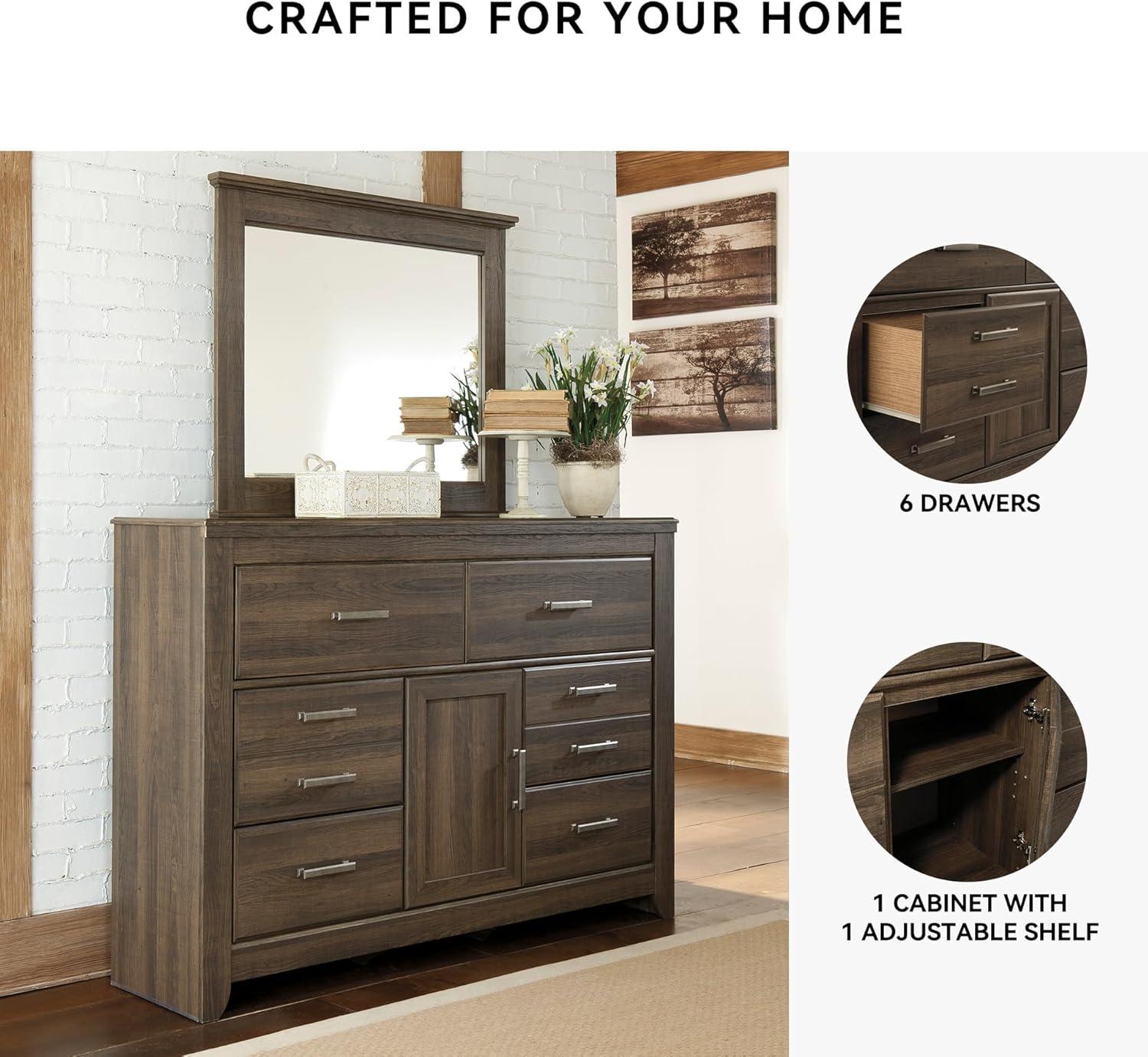 imageSignature Design by Ashley Porter Traditional SmoothGliding 7Drawer Dresser and Mirror with Safety Stop FeltLined Top Drawers and PullOut Tray Dark BrownNatural Brown