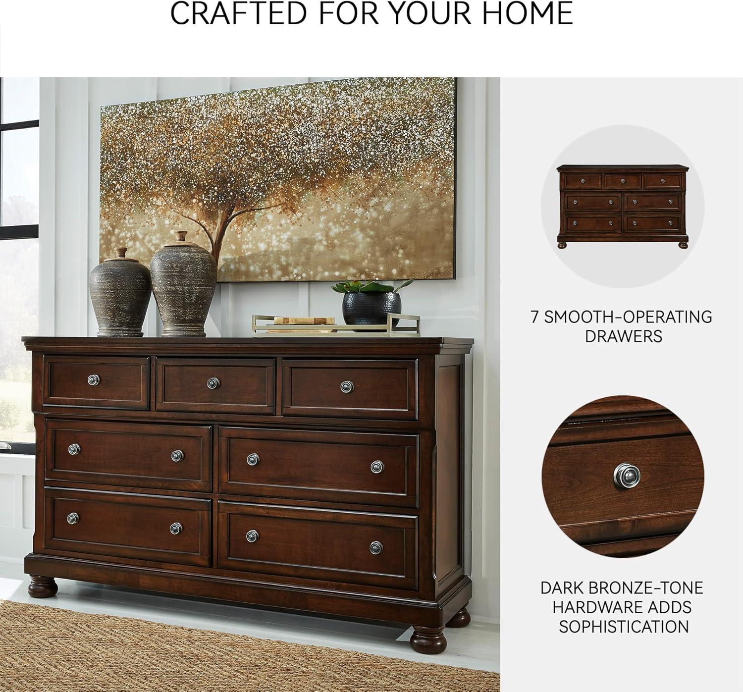 imageSignature Design by Ashley Porter Traditional SmoothGliding 7Drawer Dresser and Mirror with Safety Stop FeltLined Top Drawers and PullOut Tray Dark BrownDark Brown