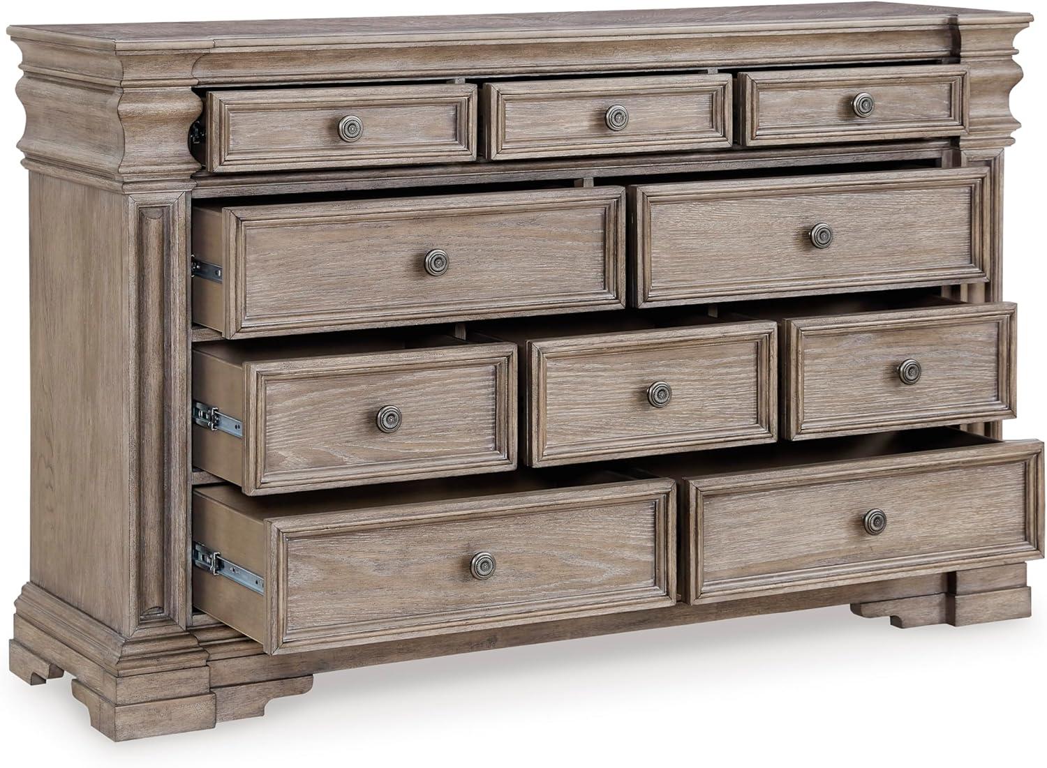 imageSignature Design by Ashley Porter Traditional SmoothGliding 7Drawer Dresser and Mirror with Safety Stop FeltLined Top Drawers and PullOut Tray Dark BrownLight Grayish Brown