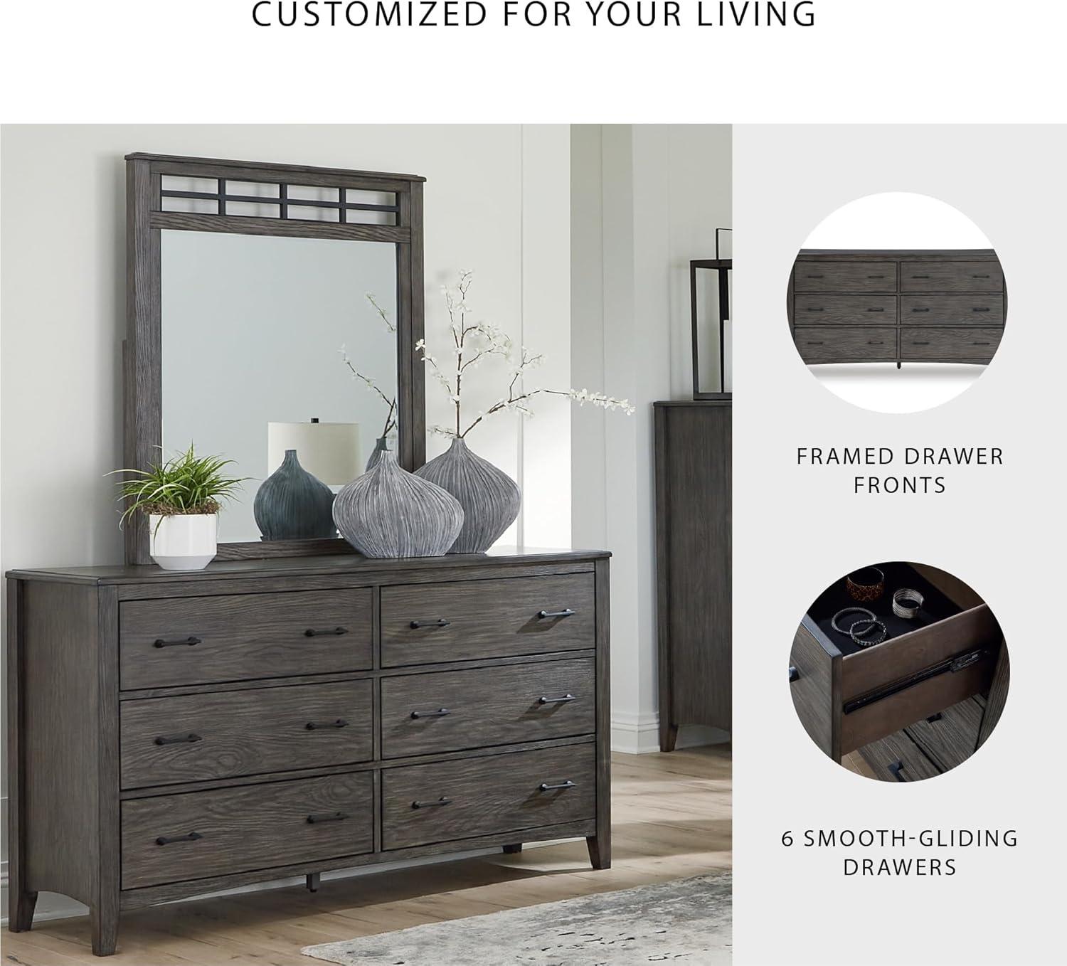 imageSignature Design by Ashley Porter Traditional SmoothGliding 7Drawer Dresser and Mirror with Safety Stop FeltLined Top Drawers and PullOut Tray Dark BrownGrayish Brown